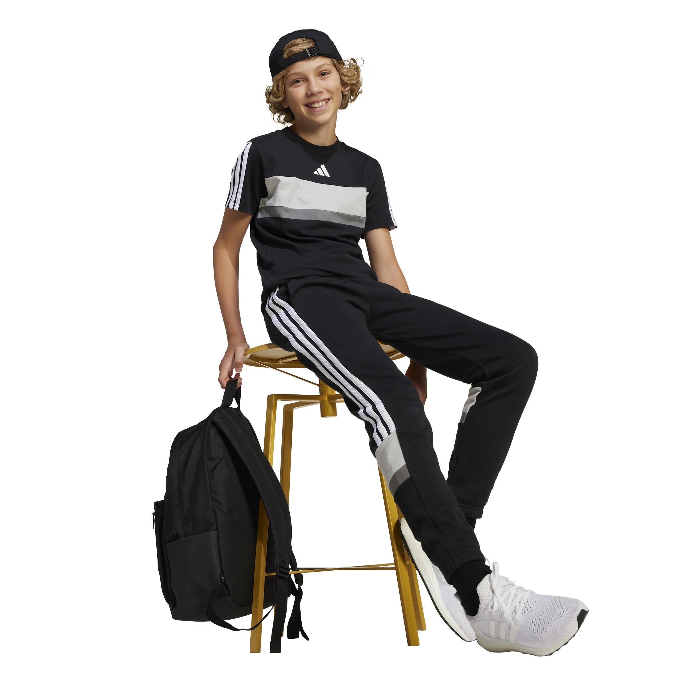 Kids Unisex Seasonal Essentials Tiberio 3-Stripes T-Shirt, Black, A901_ONE, large image number 13