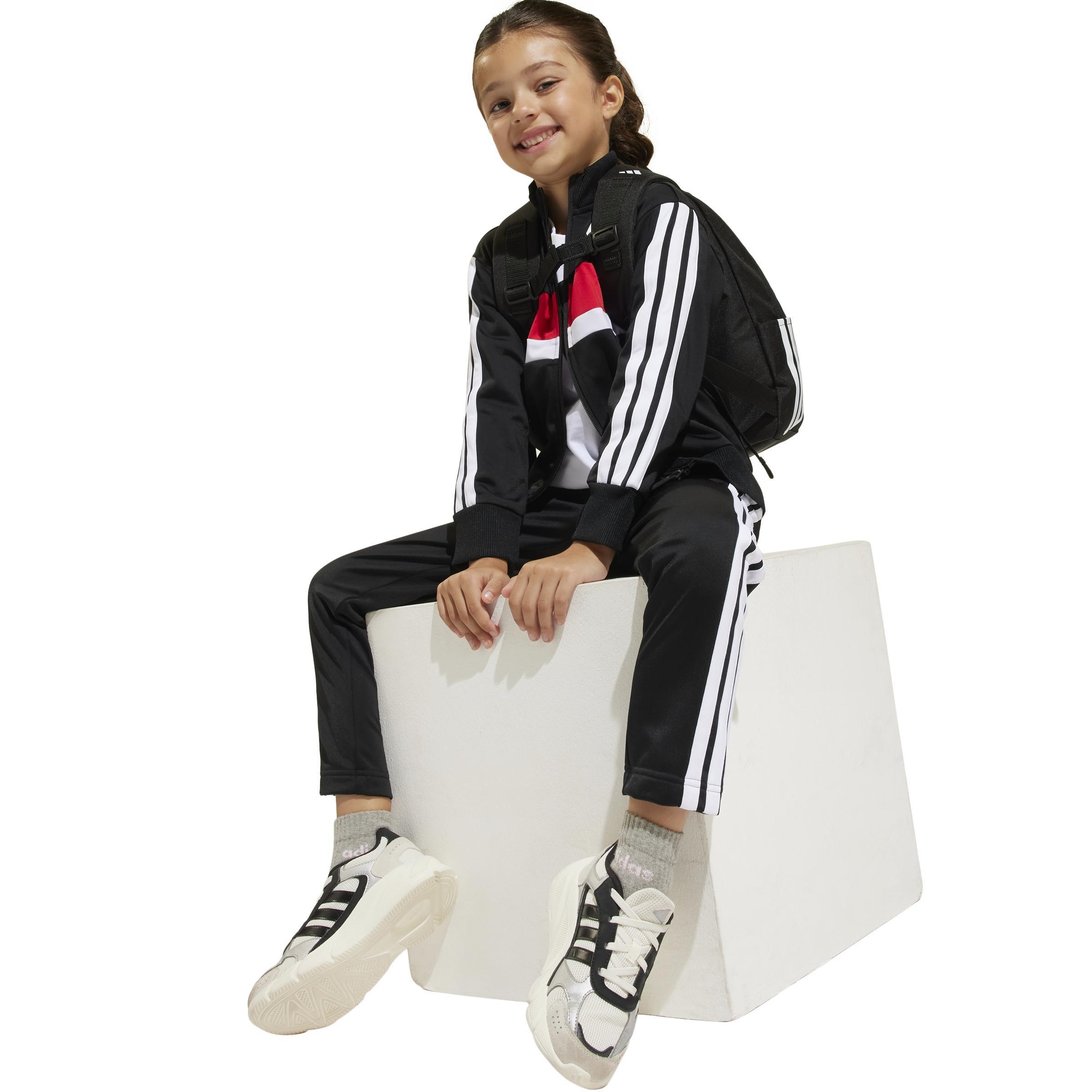 Kids Unisex Seasonal Essentials Tiberio 3-Stripes Tricot Track Suit, Black, A901_ONE, large image number 13