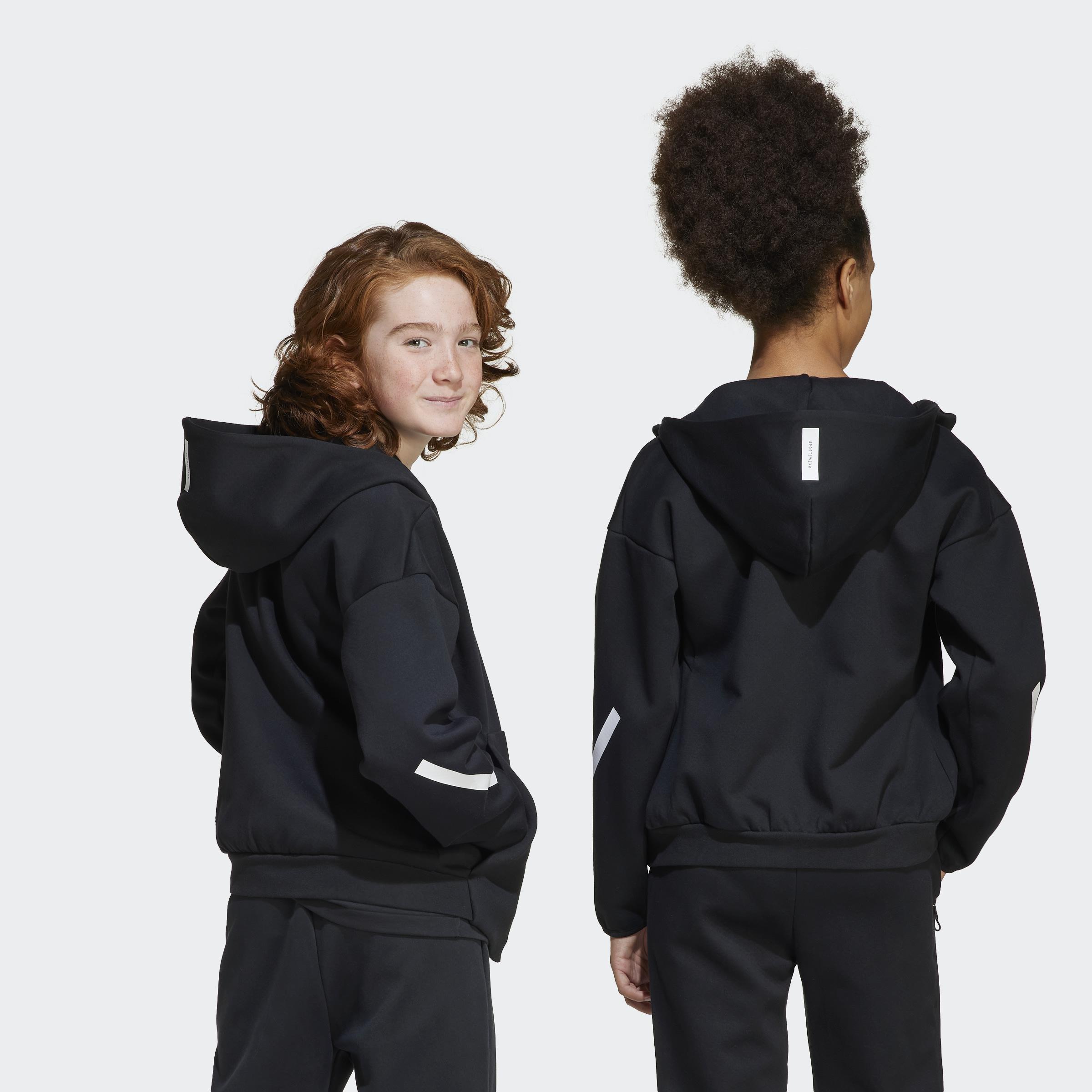 Unisex Kids adidas Z.N.E. Full-Zip Hooded Track Jacket, Black