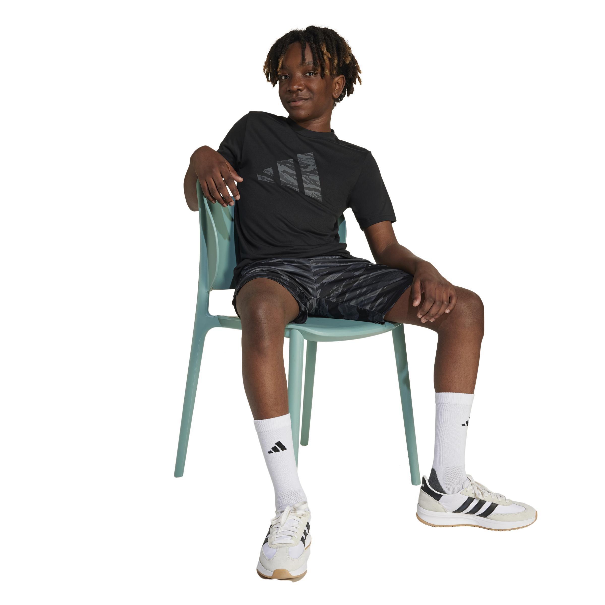 Kids Unisex Training Essentials Camo-Print T-Shirt, Black, A901_ONE, large image number 12