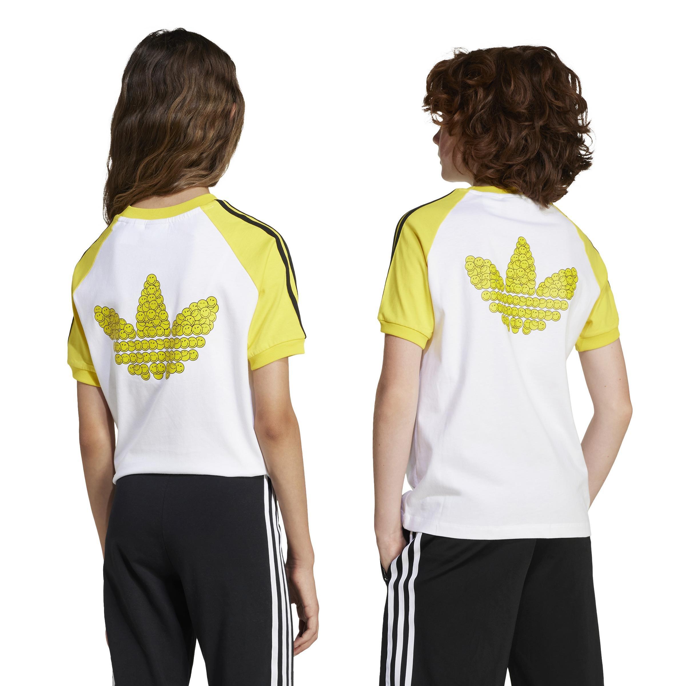 Kids Unisex adidas Originals x Smiley World T-Shirt, White, A901_ONE, large image number 3