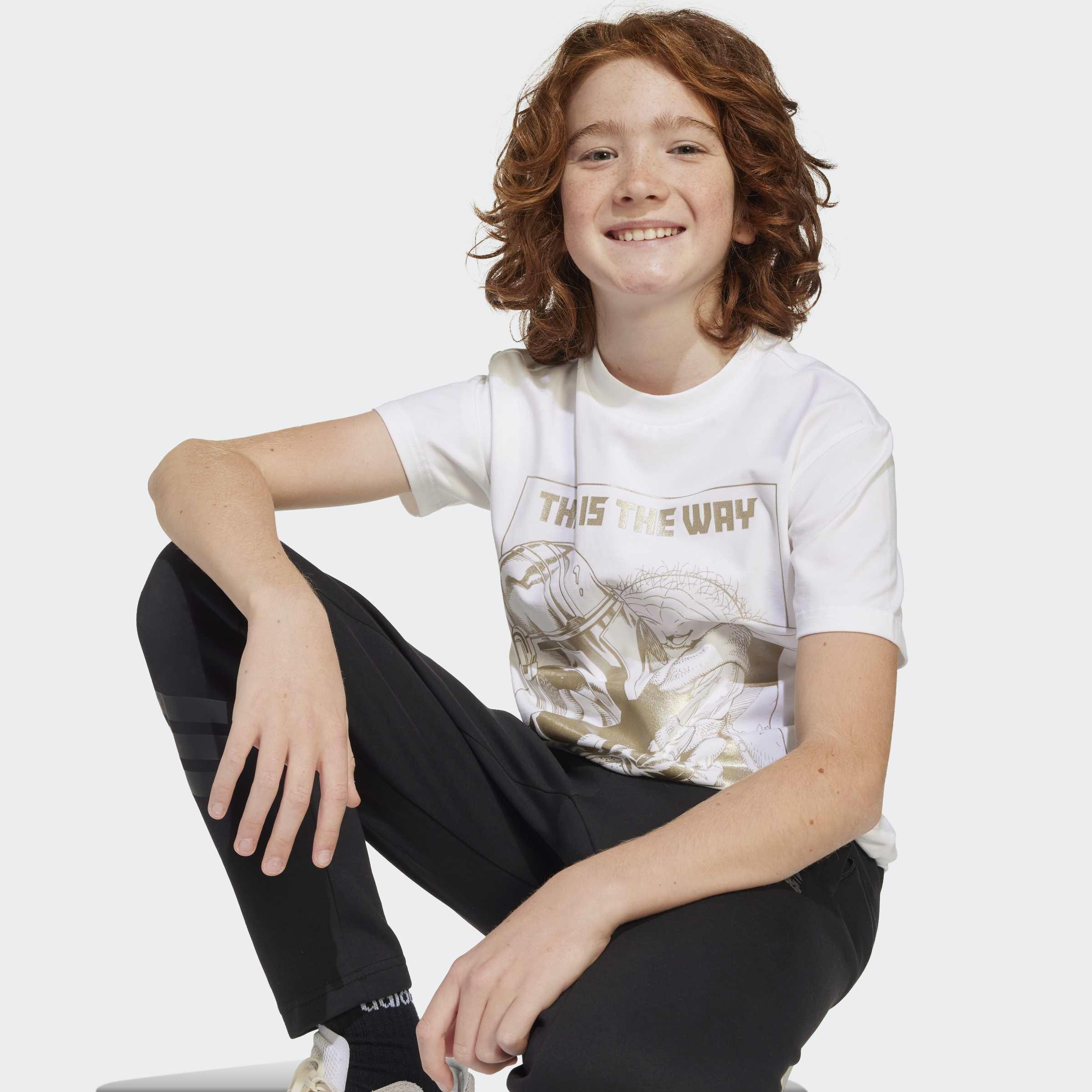 Kids Unisex adidas x Star Wars The Mandalorian Graphic T-Shirt, White, A901_ONE, large image number 10