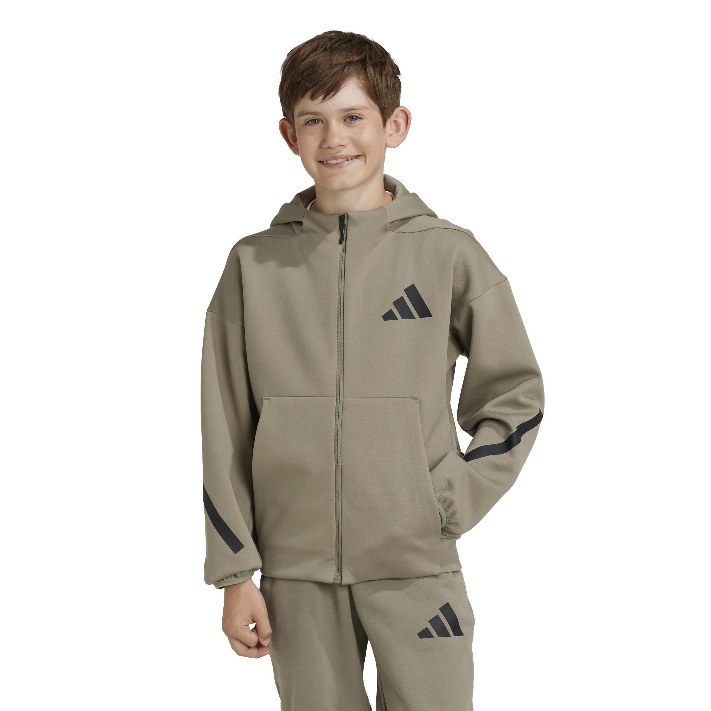 Unisex Kids adidas Z.N.E. Full-Zip Hooded Track Jacket, Brown, A901_ONE, large image number 11