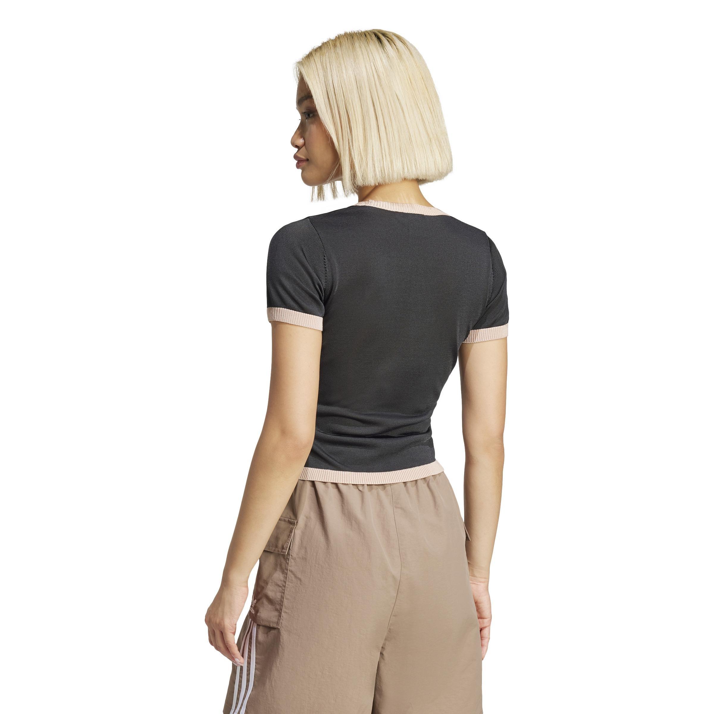 Knitted 3-Stripes Short Tee, Black, A901_ONE, large image number 2