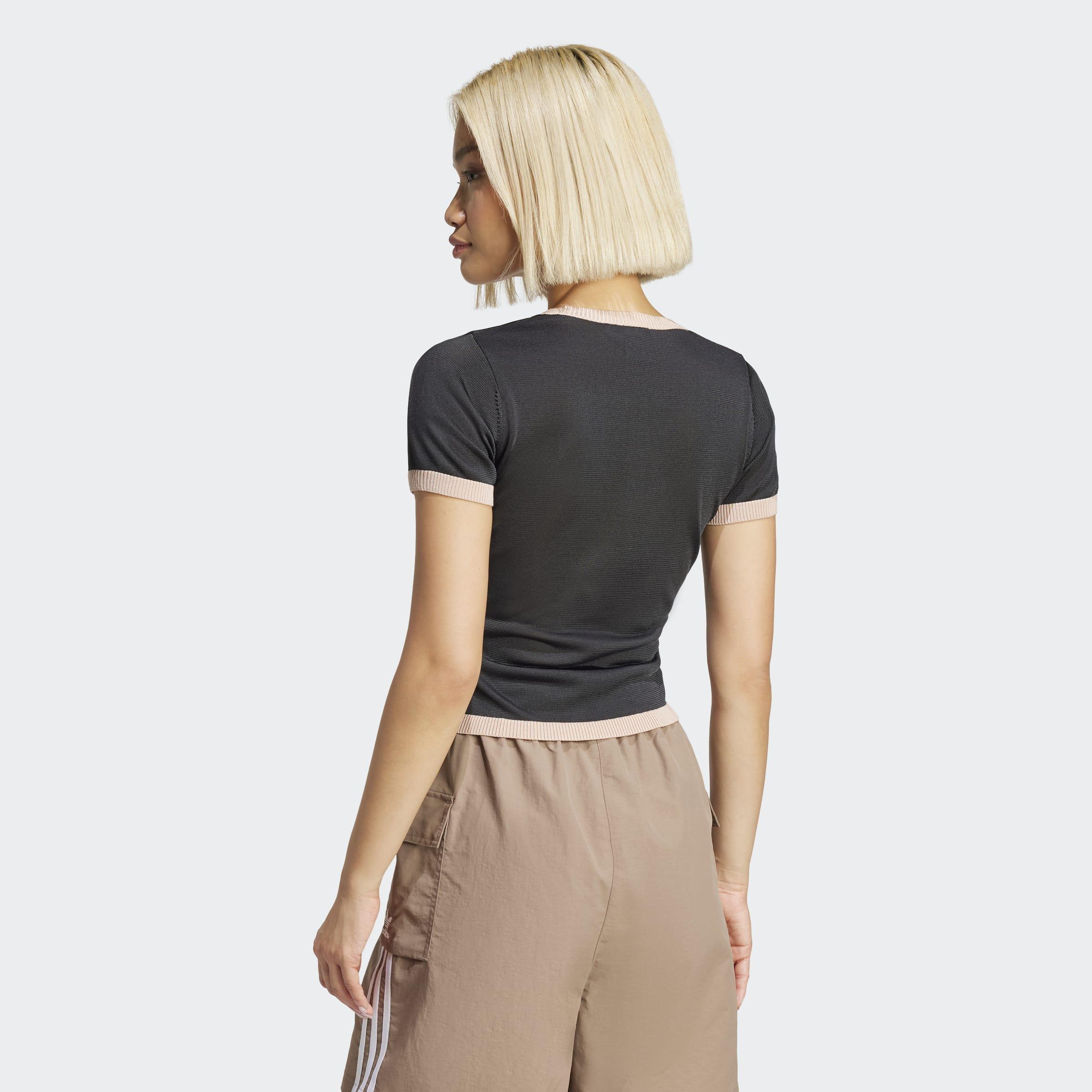 Knitted 3-Stripes Short Tee, Black, A901_ONE, large image number 3