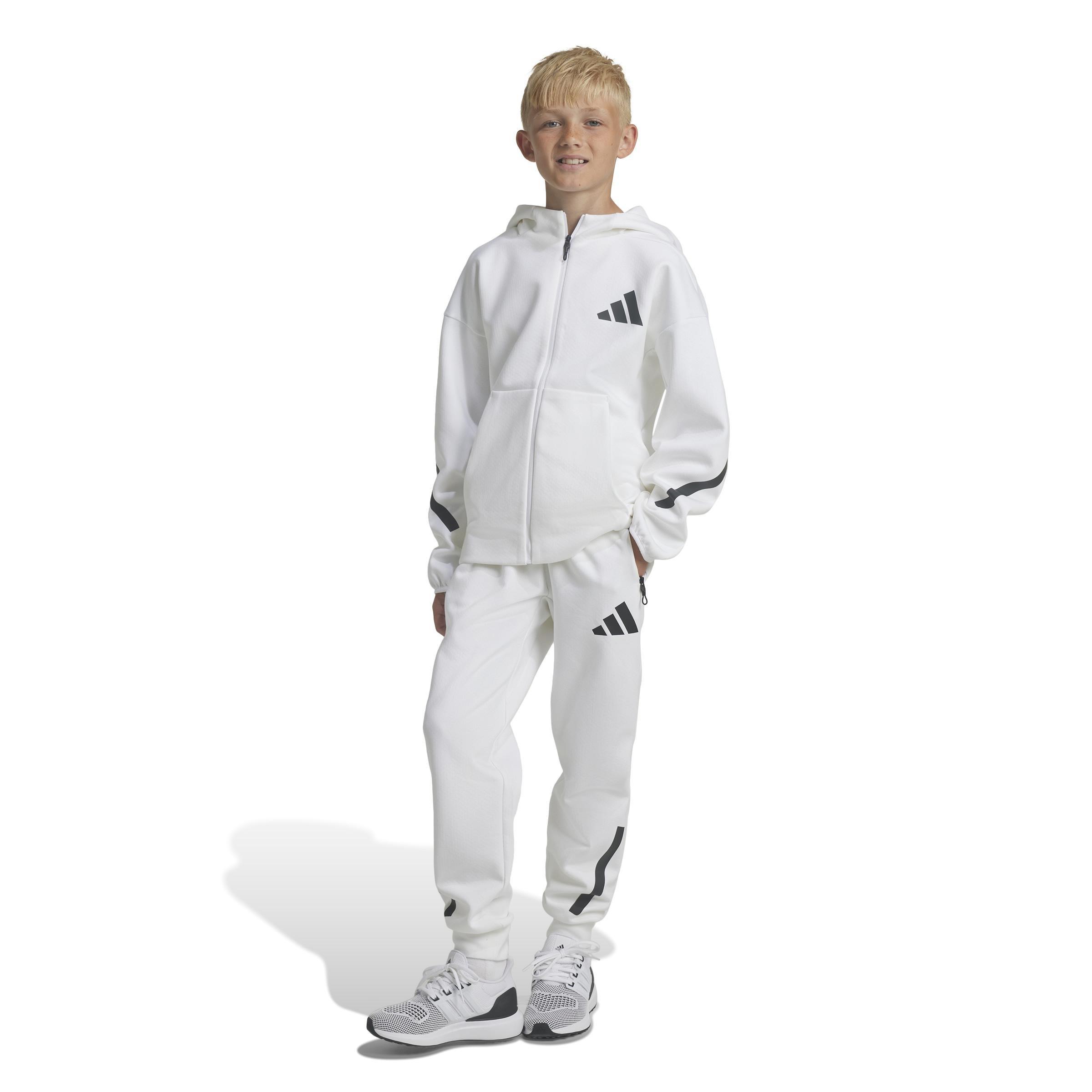 Unisex Kids adidas Z.N.E. Tapered-Leg Tracksuit Bottoms, White, A901_ONE, large image number 6