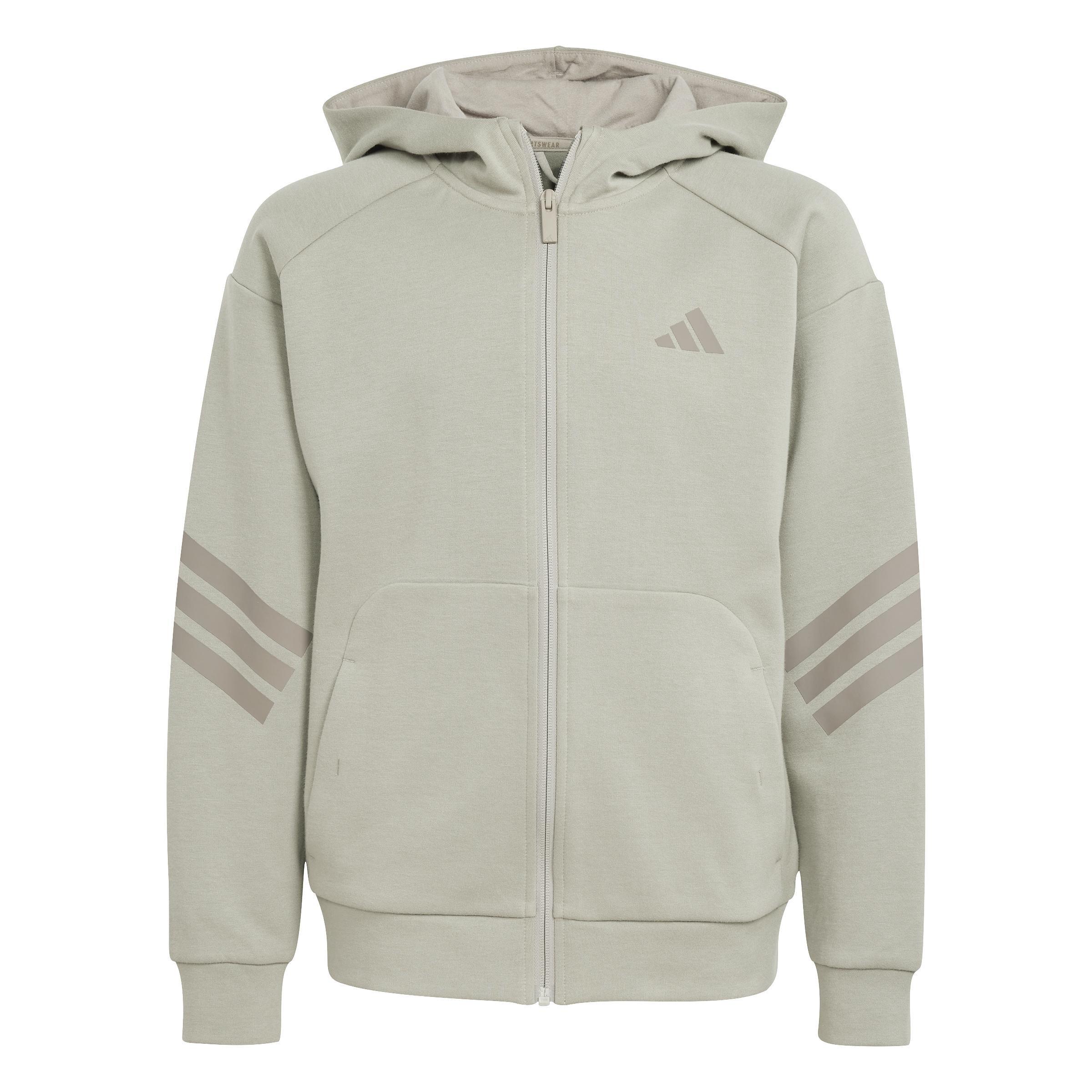 Kids Unisex Future Icons 3-Stripes Full-Zip Hooded Track Jacket, Beige, A901_ONE, large image number 0