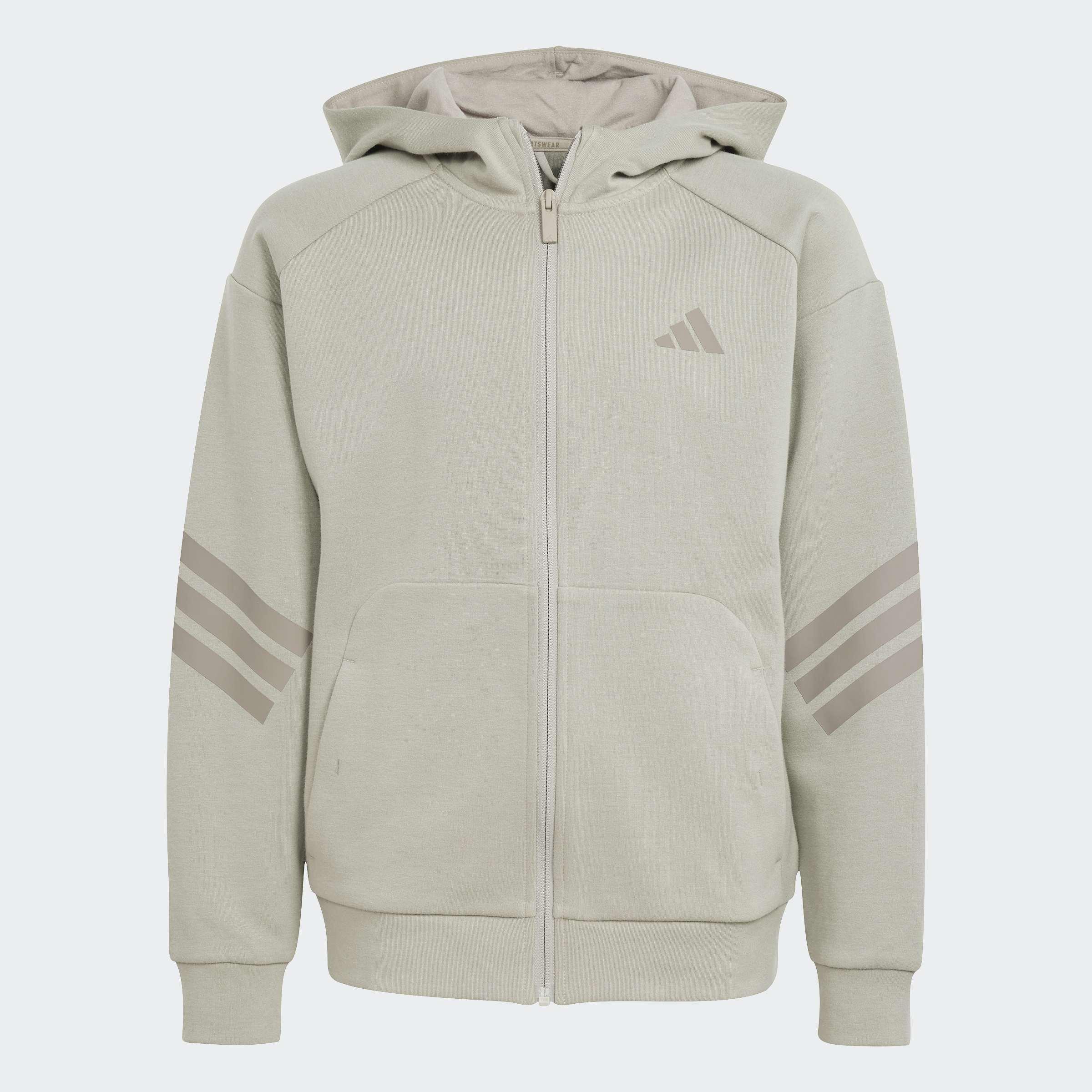 Kids Unisex Future Icons 3-Stripes Full-Zip Hooded Track Jacket, Beige, A901_ONE, large image number 1