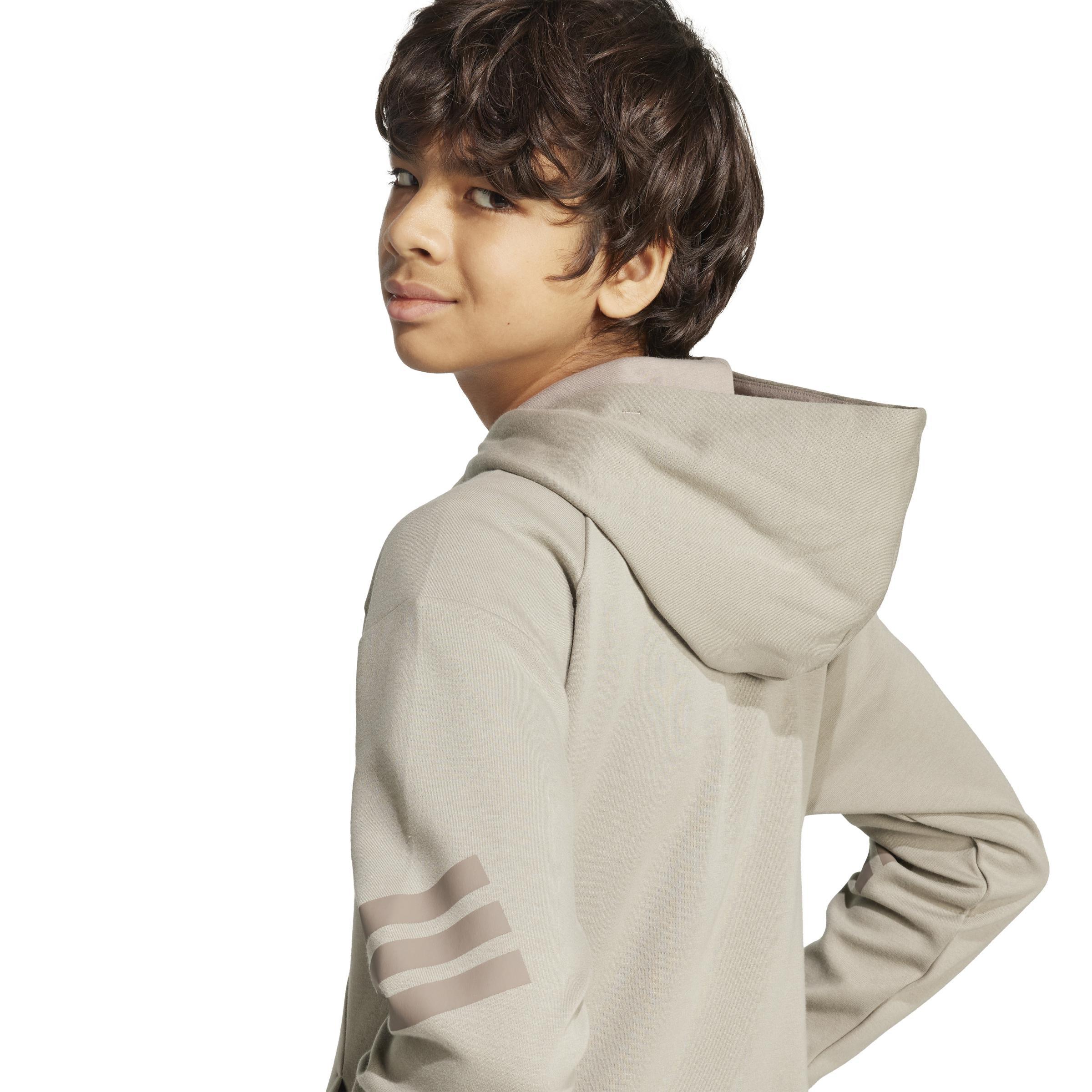 Kids Unisex Future Icons 3-Stripes Full-Zip Hooded Track Jacket, Beige, A901_ONE, large image number 6