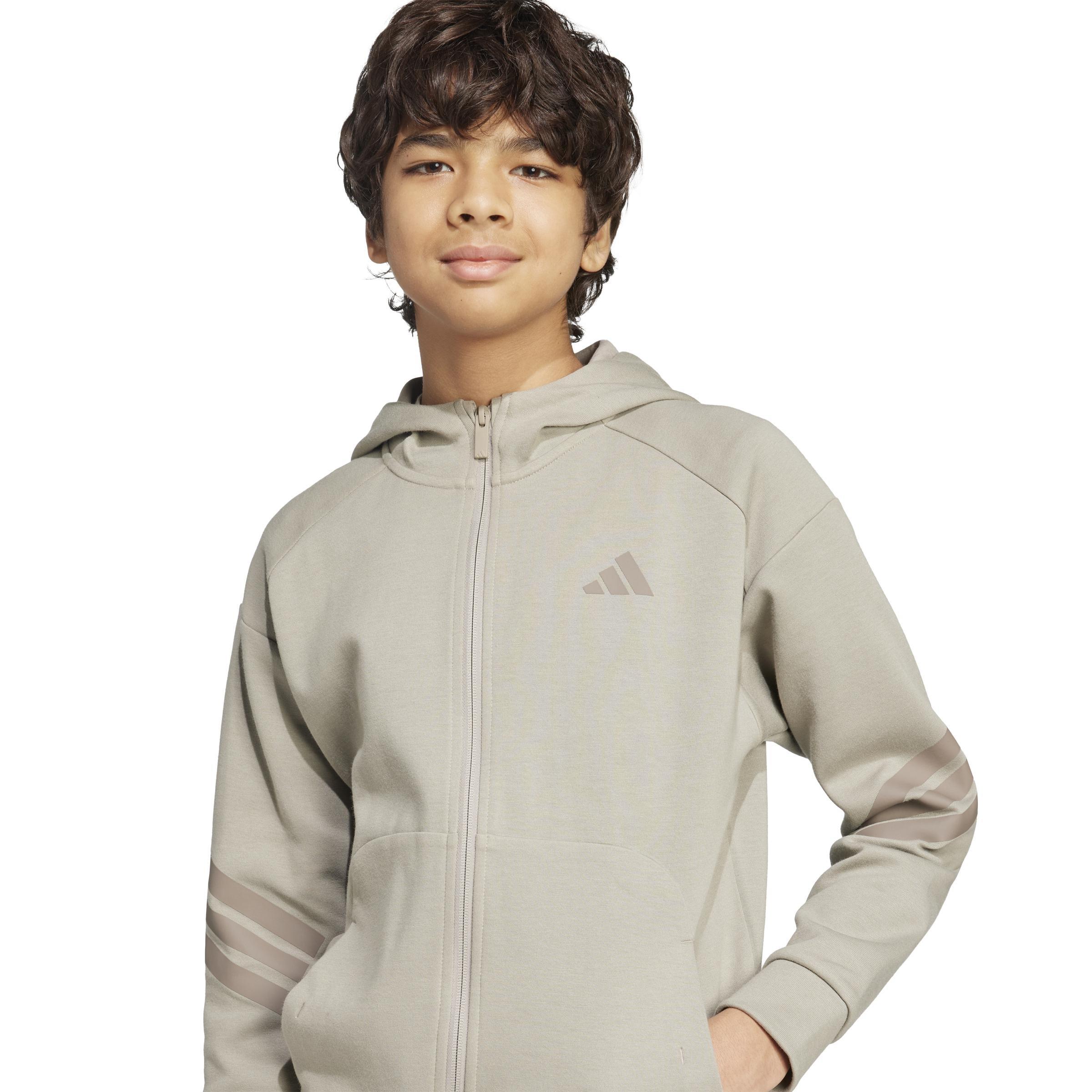 Kids Unisex Future Icons 3-Stripes Full-Zip Hooded Track Jacket, Beige, A901_ONE, large image number 7