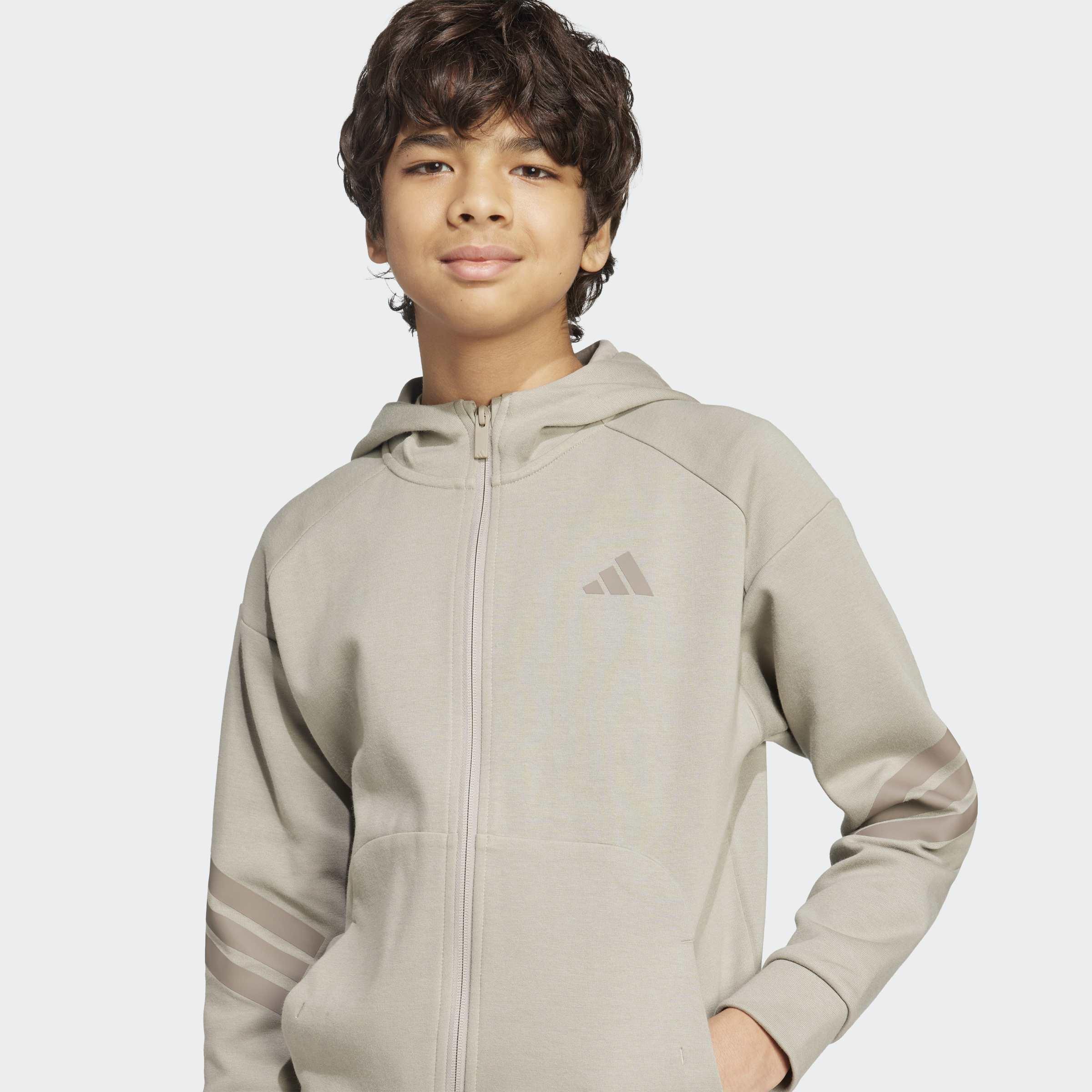 Kids Unisex Future Icons 3-Stripes Full-Zip Hooded Track Jacket, Beige, A901_ONE, large image number 8
