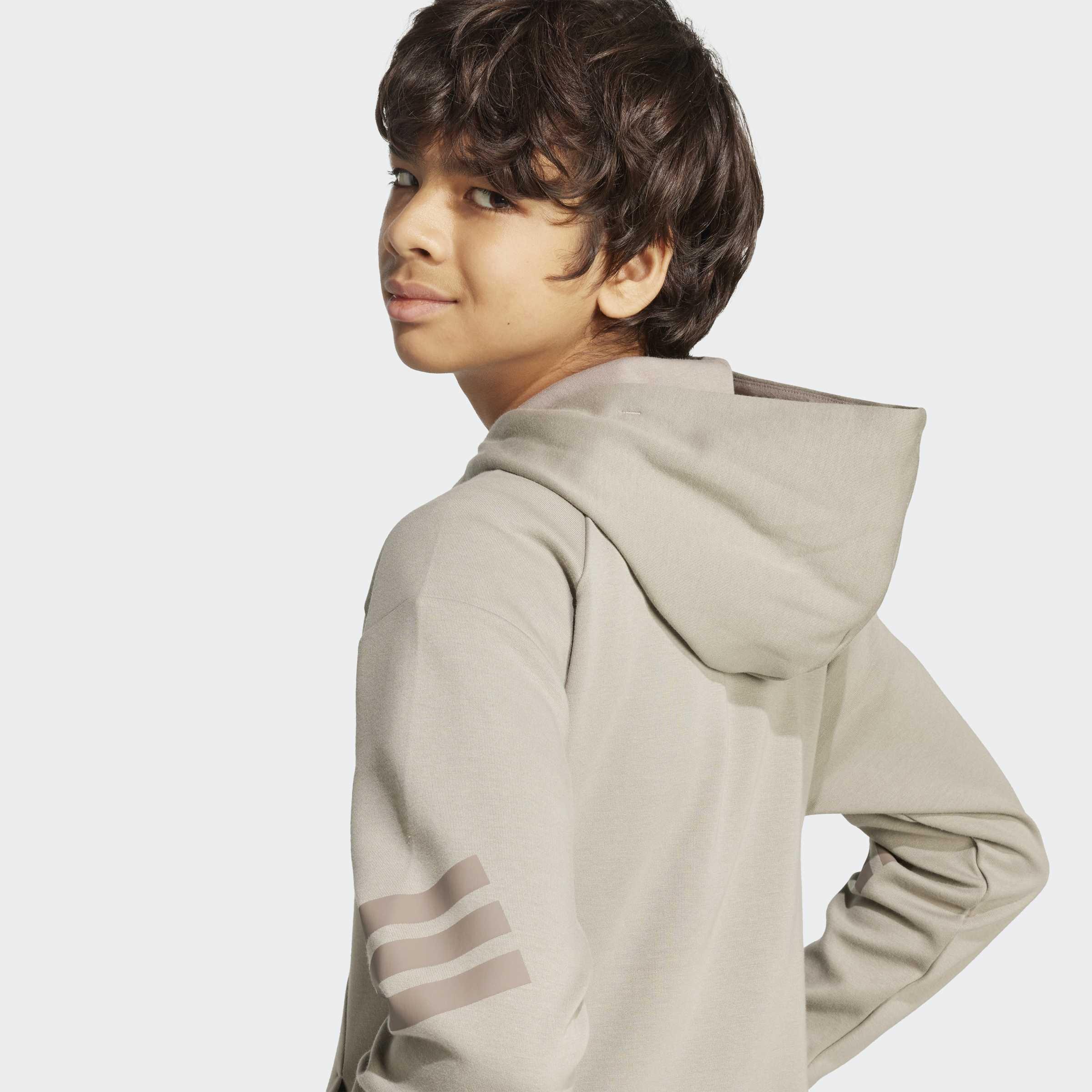 Kids Unisex Future Icons 3-Stripes Full-Zip Hooded Track Jacket, Beige, A901_ONE, large image number 9