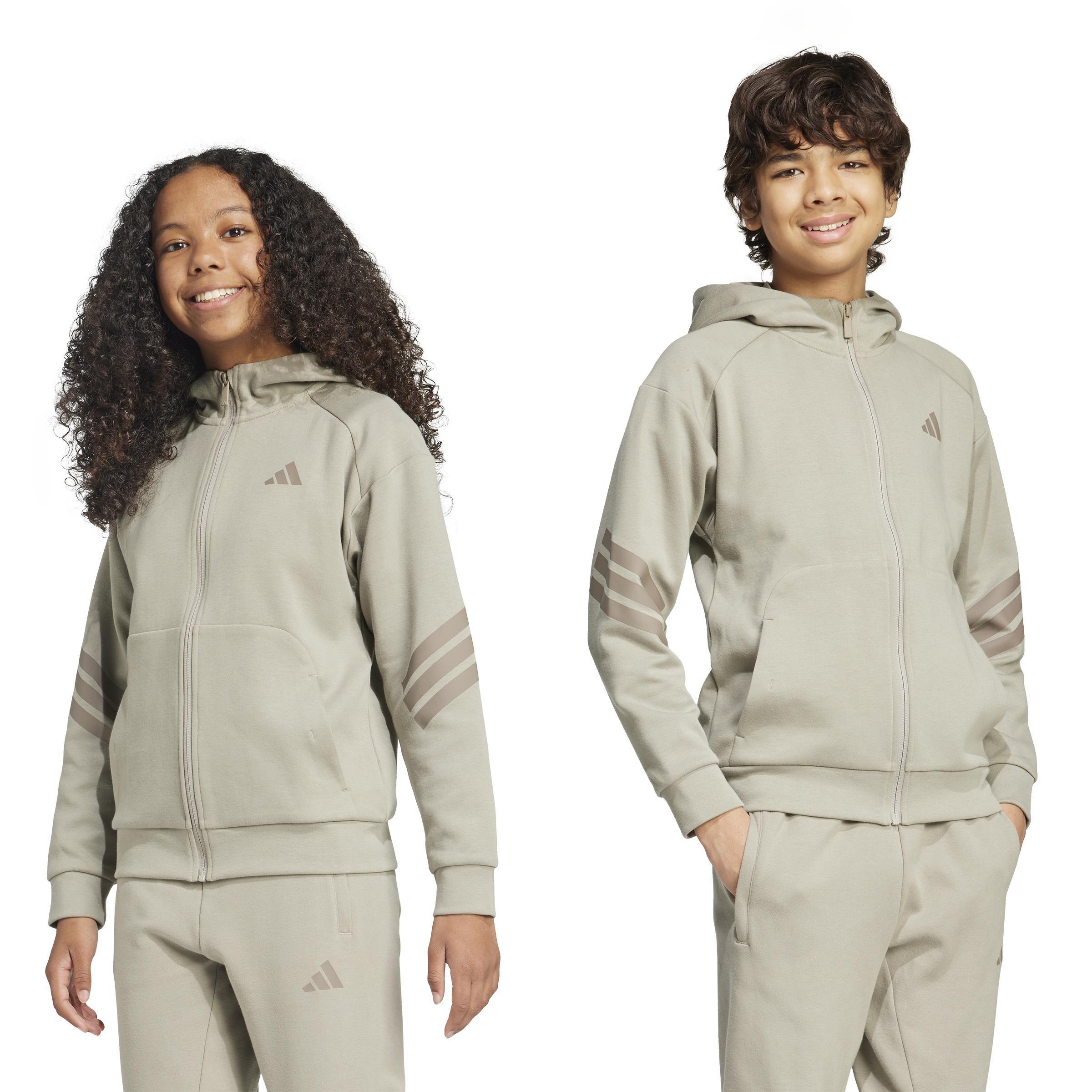 Kids Unisex Future Icons 3-Stripes Full-Zip Hooded Track Jacket, Beige, A901_ONE, large image number 10