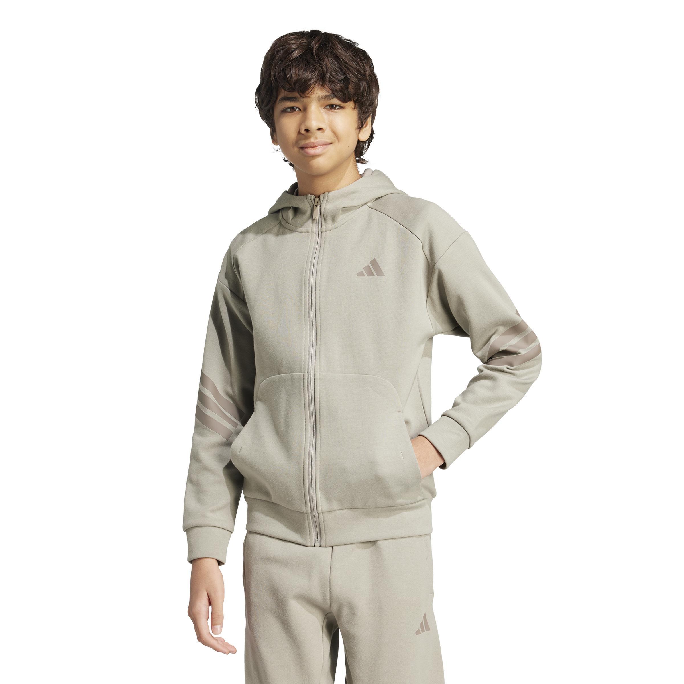 Kids Unisex Future Icons 3-Stripes Full-Zip Hooded Track Jacket, Beige, A901_ONE, large image number 11