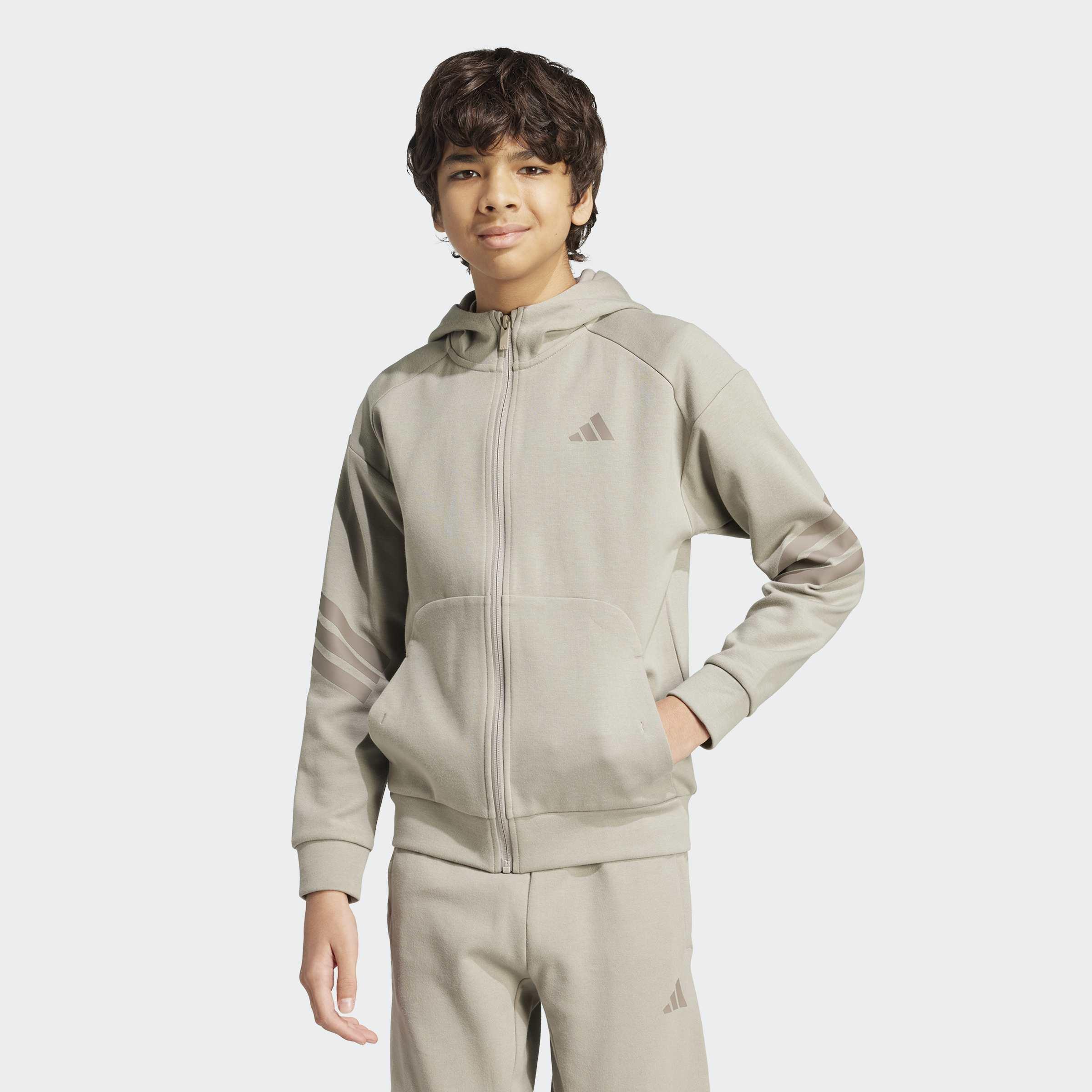 Kids Unisex Future Icons 3-Stripes Full-Zip Hooded Track Jacket, Beige, A901_ONE, large image number 14