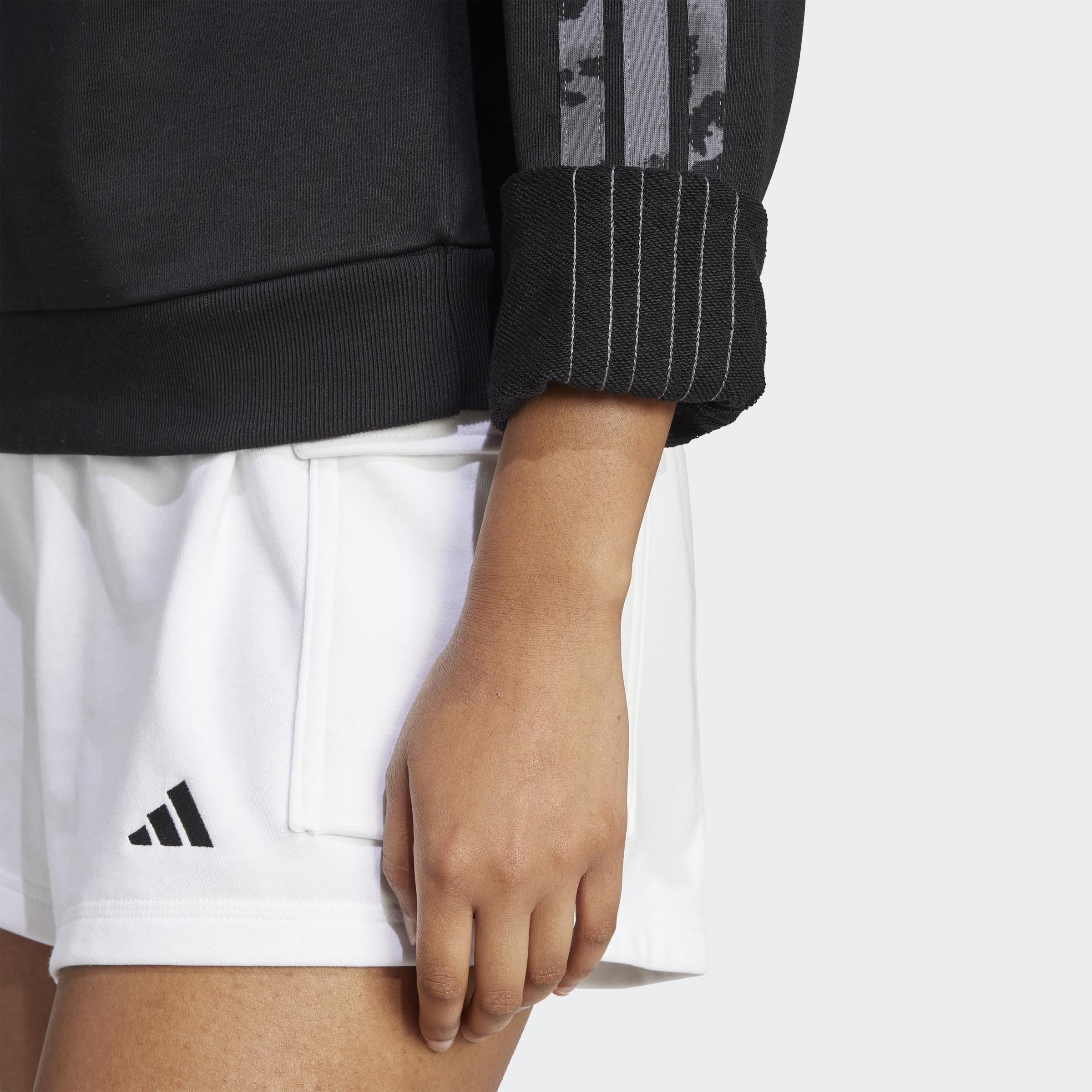 Animal Print 3-Stripes French Terry Sweatshirt, Black, A901_ONE, medium