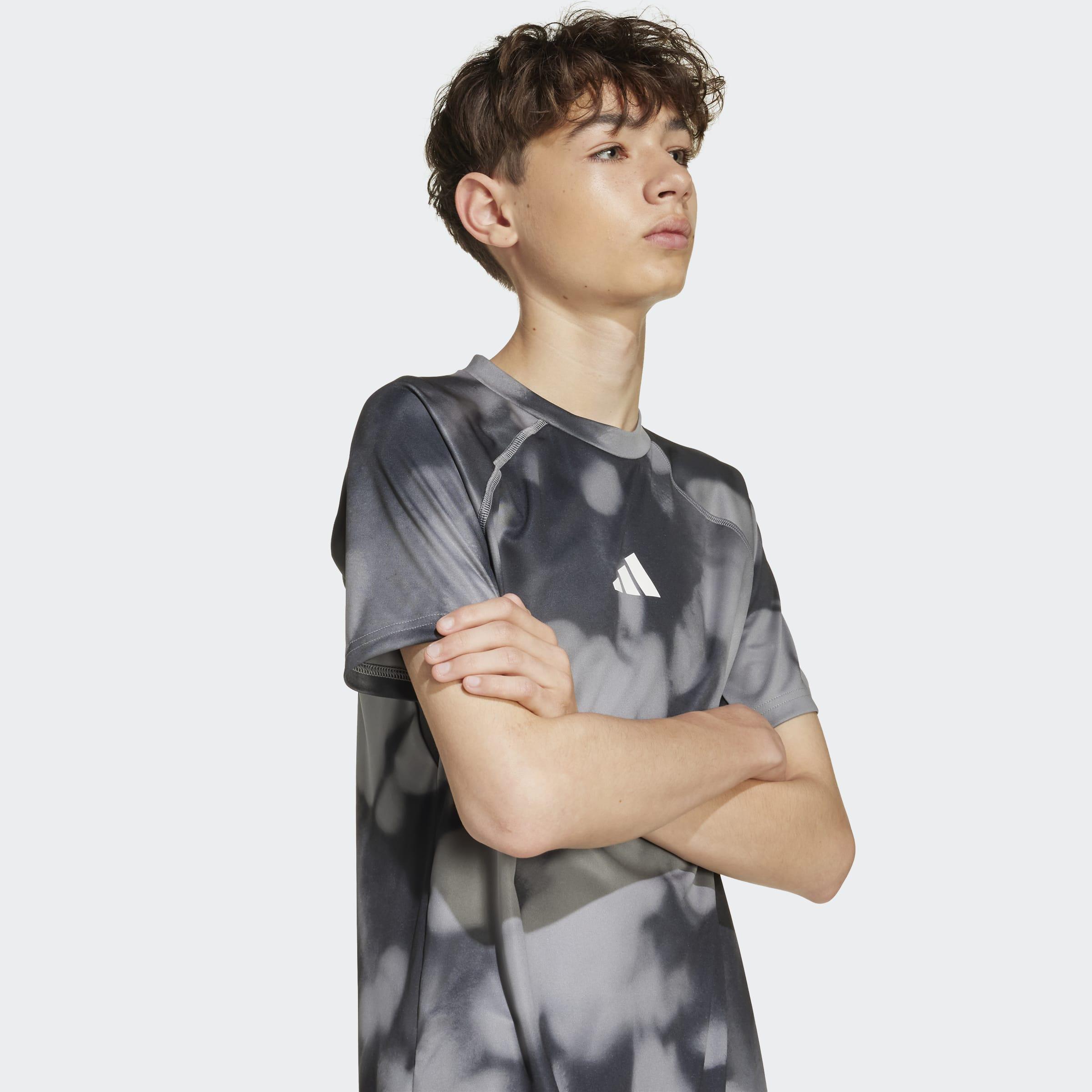 Kids Training T-Shirt With Allover Graphic, Grey, A901_ONE, large image number 3
