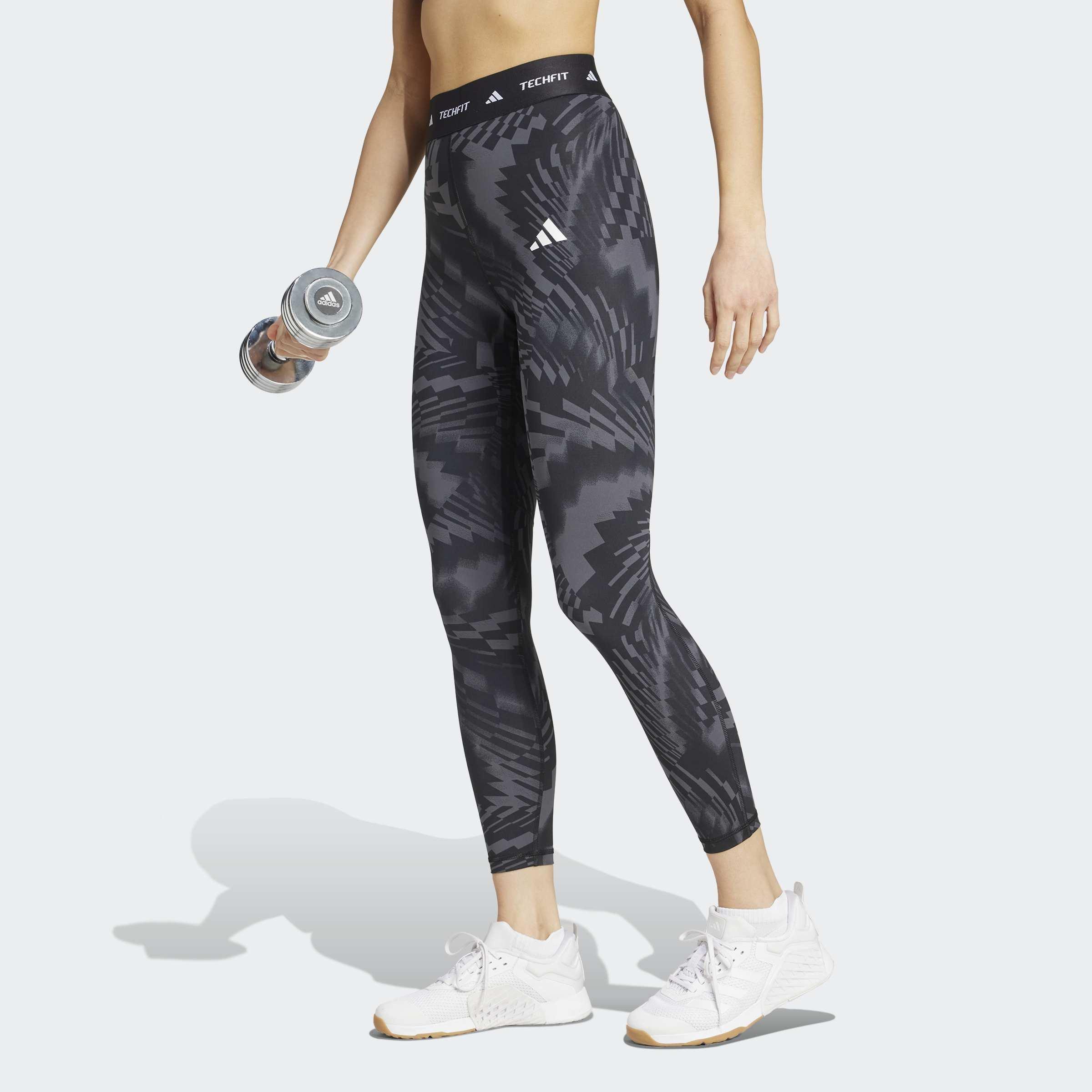Adidas Techfit Printed 7/8 Leggings, Grey, A901_ONE, large image number 4