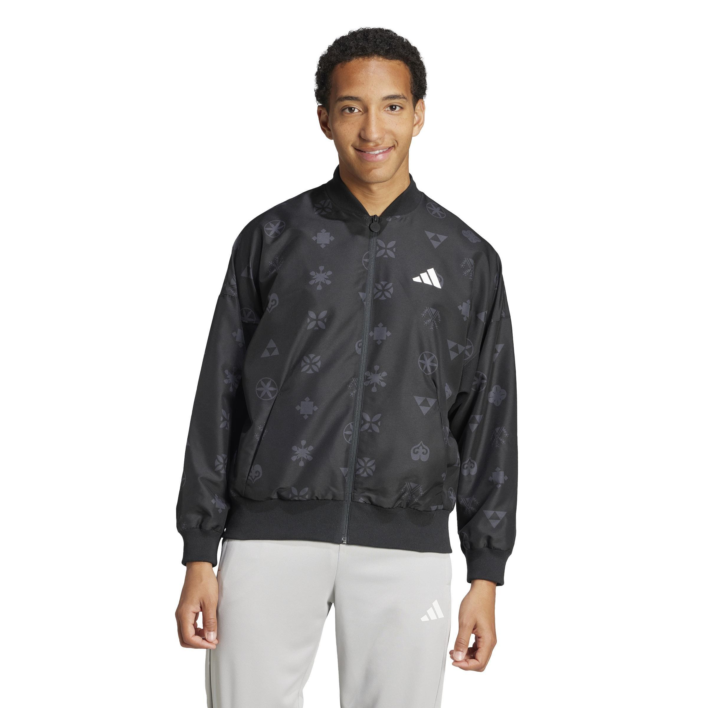 Unisex Bloom Sky Print Woven Bomber Jacket, Black, A901_ONE, large image number 8