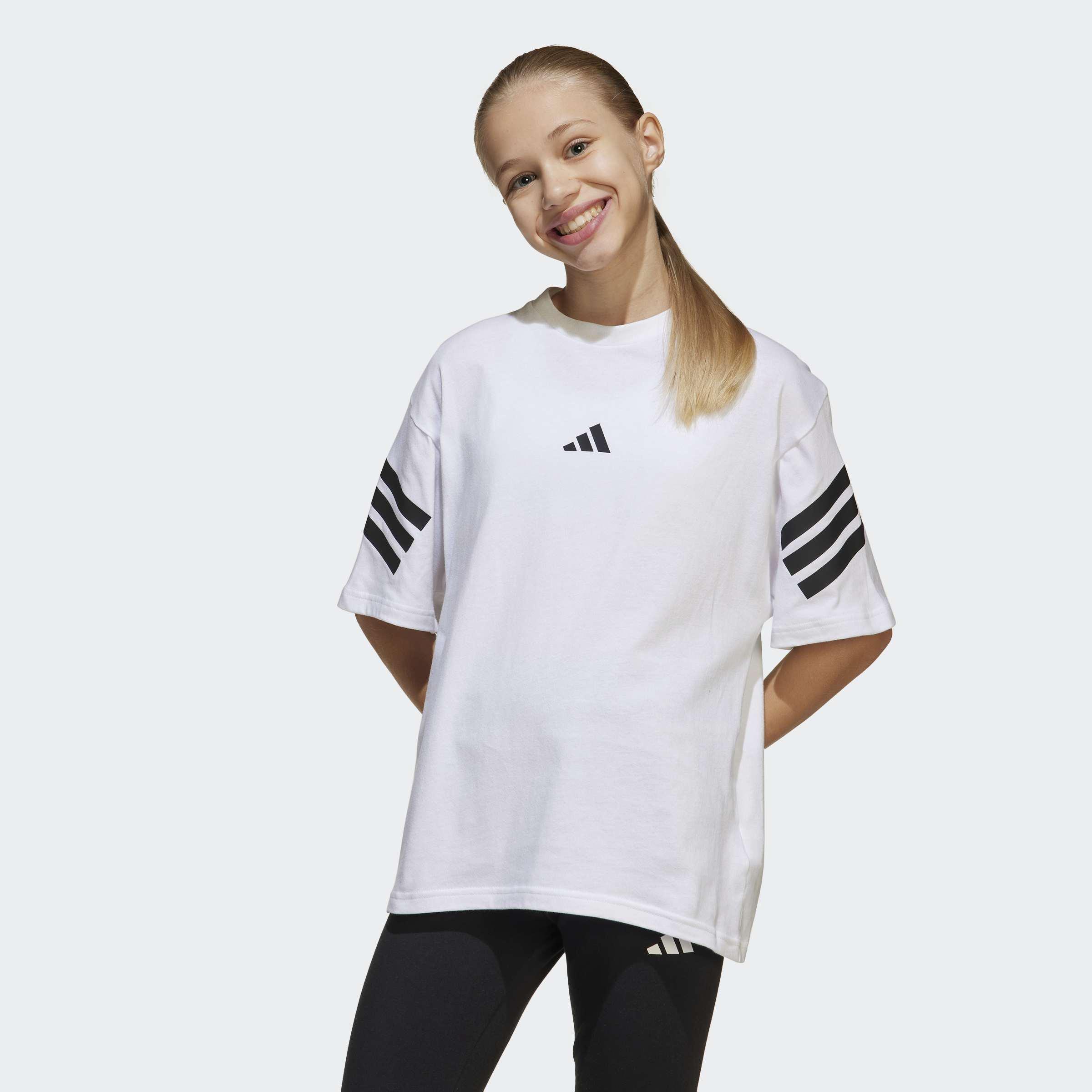 Kids Unisex Future Icons 3-Stripes T-Shirt, White, A901_ONE, large image number 1