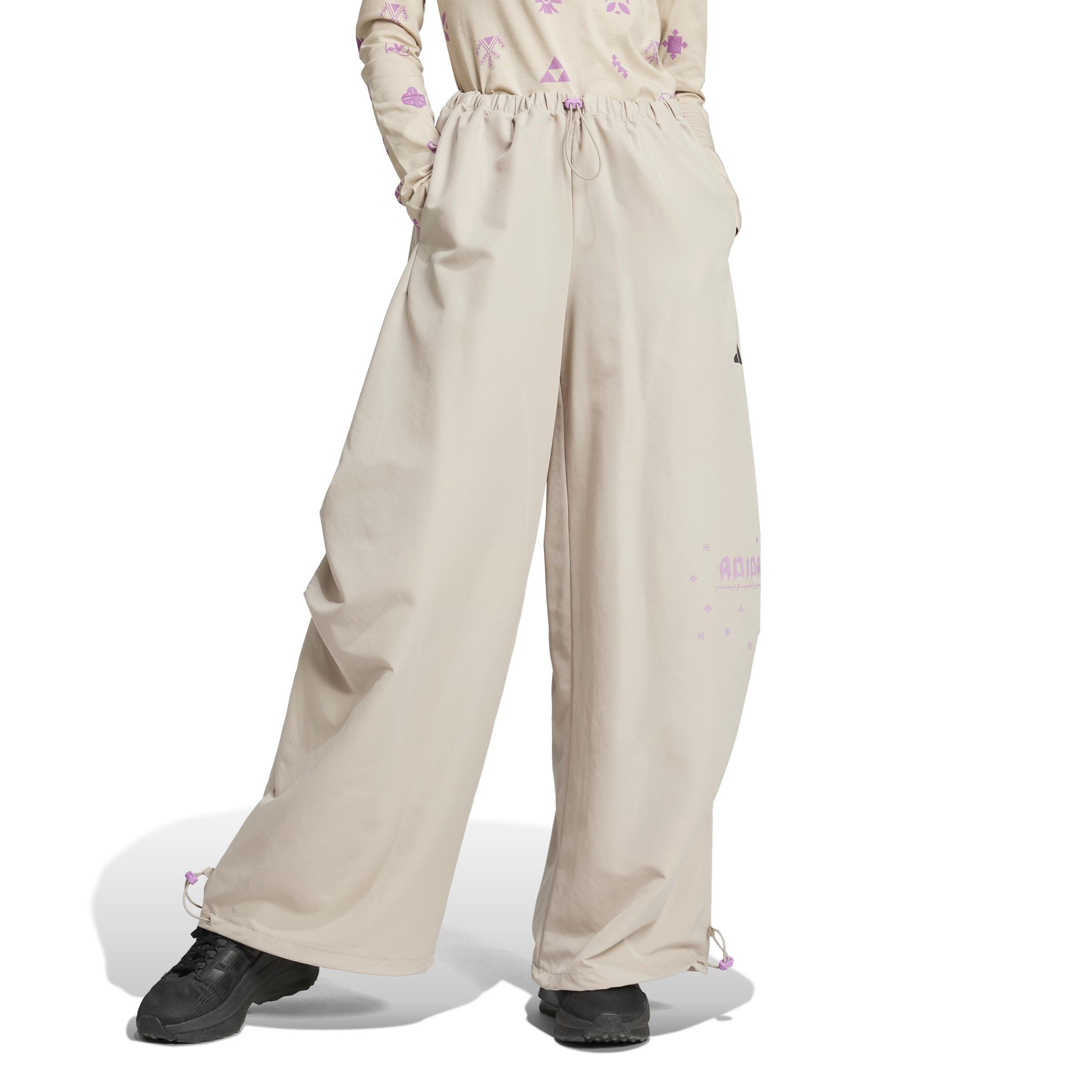 Bloom Sky Print Woven Parachute Tracksuit Bottoms, Beige, , large image number 5
