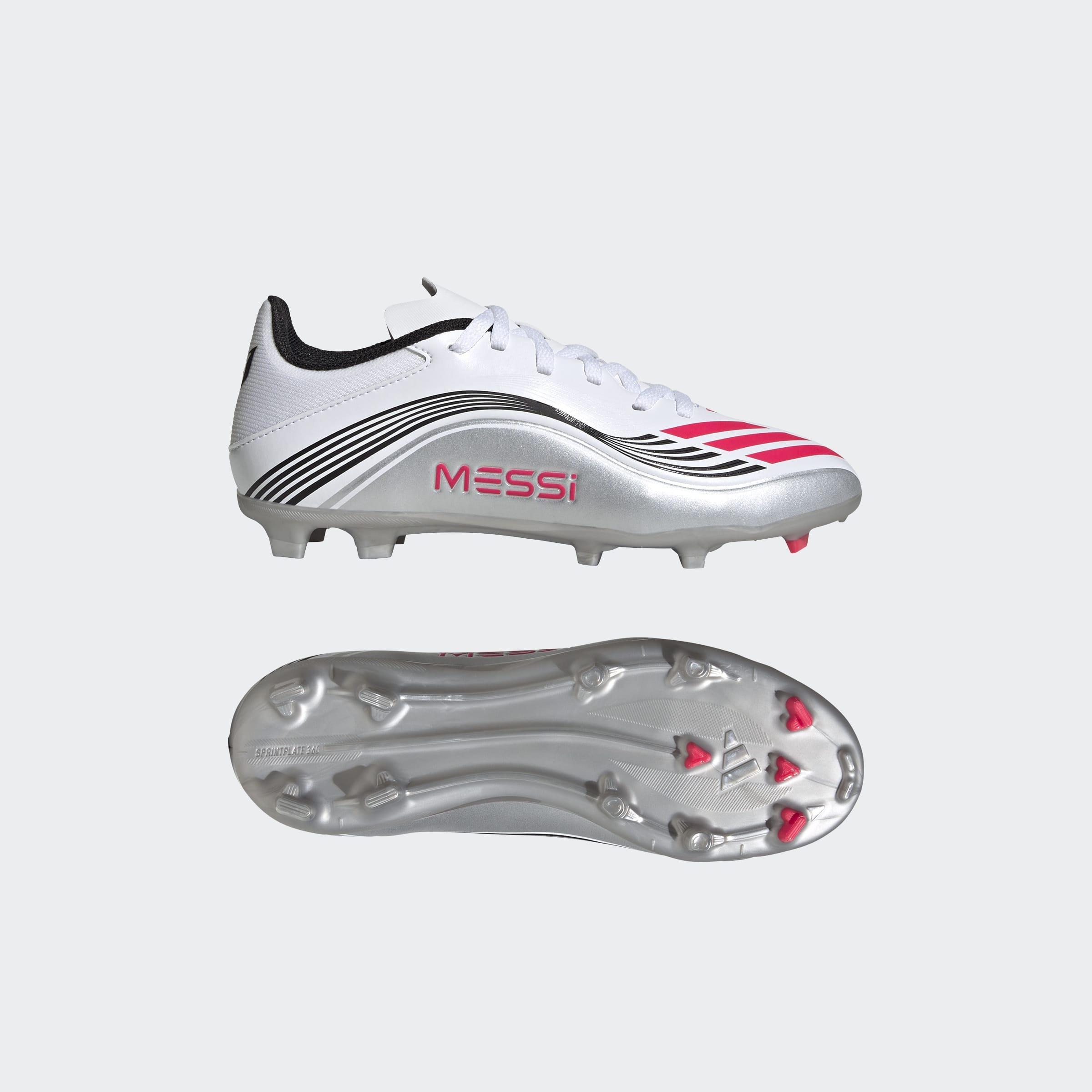 Kids Unisex F50 Messi League Firm/Multi-Ground Boots, White, A901_ONE, large image number 6