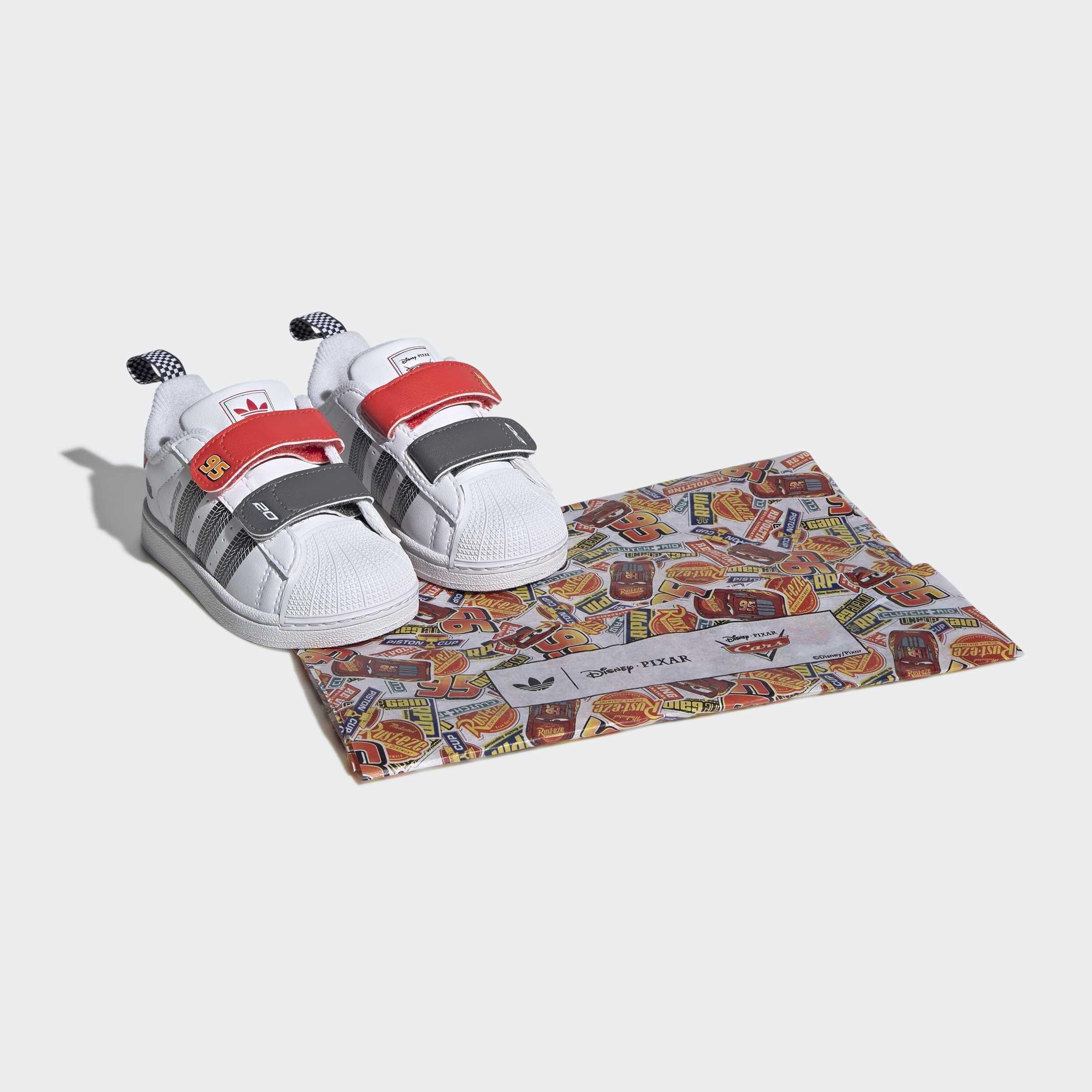 Kids Unisex Adidas Pixar Cars Superstar Ii Comfort Closure Shoes, White, A901_ONE, large image number 7