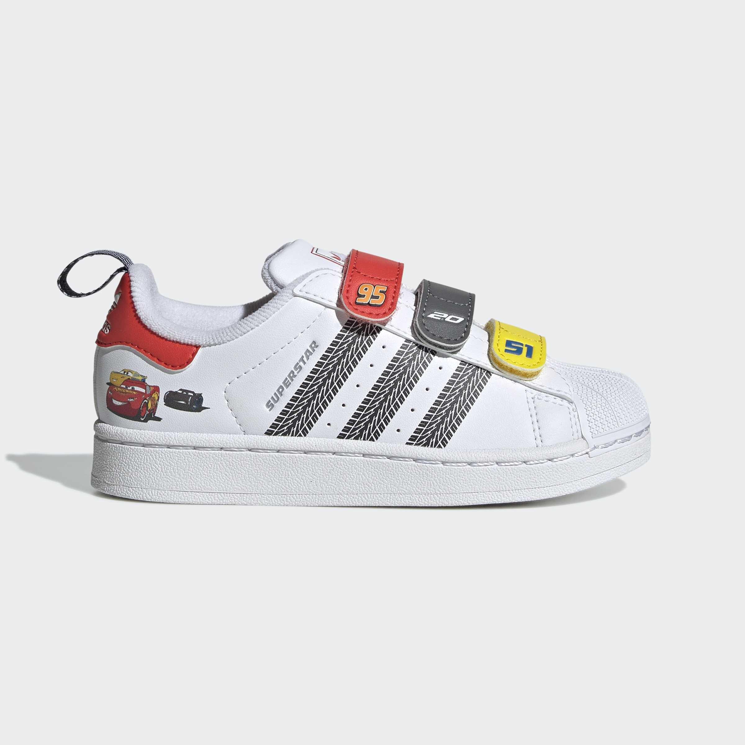 Kids Unisex Adidas Pixar Cars Superstar Ii Comfort Closure Shoes, White, A901_ONE, medium