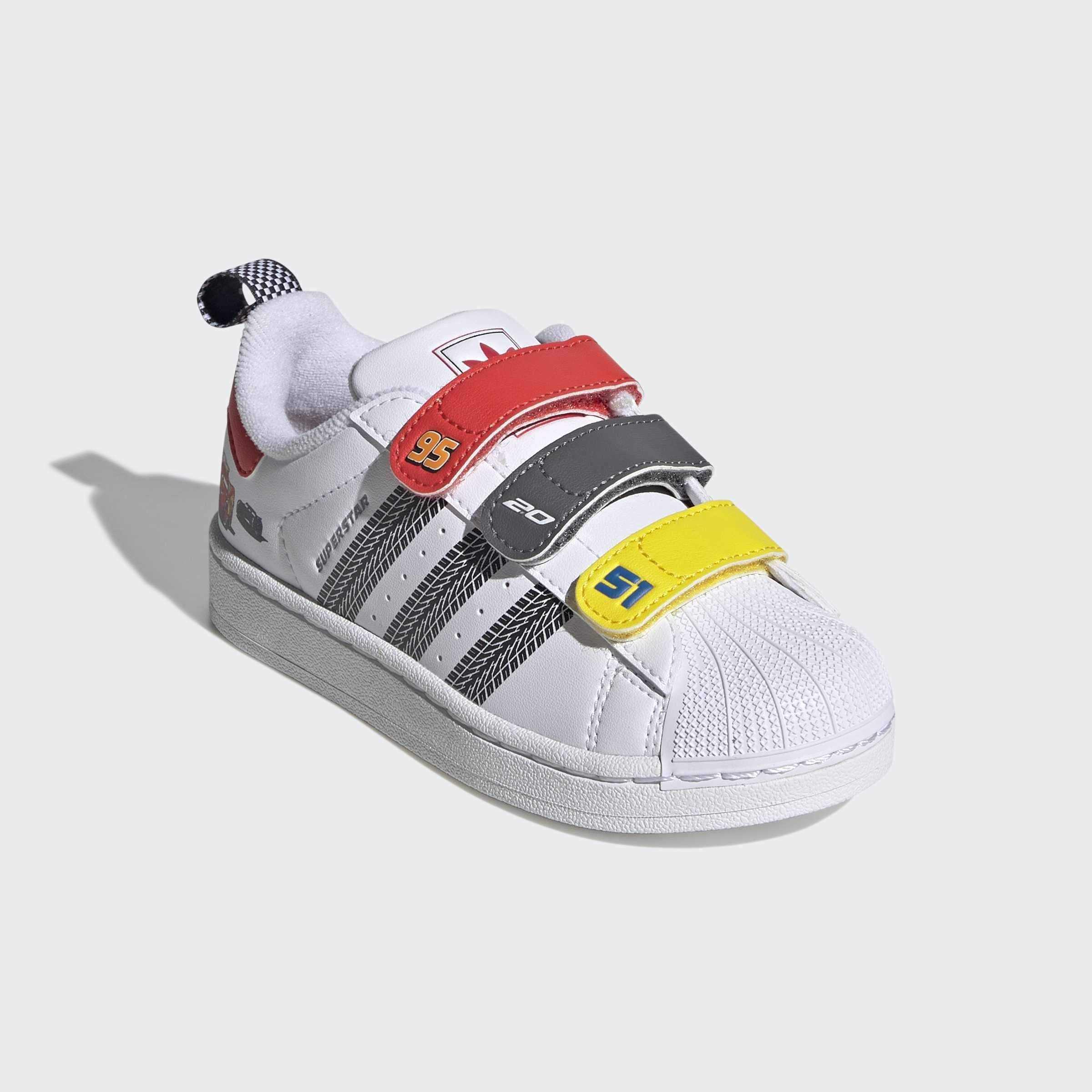 Kids Unisex Adidas Pixar Cars Superstar Ii Comfort Closure Shoes, White, A901_ONE, medium