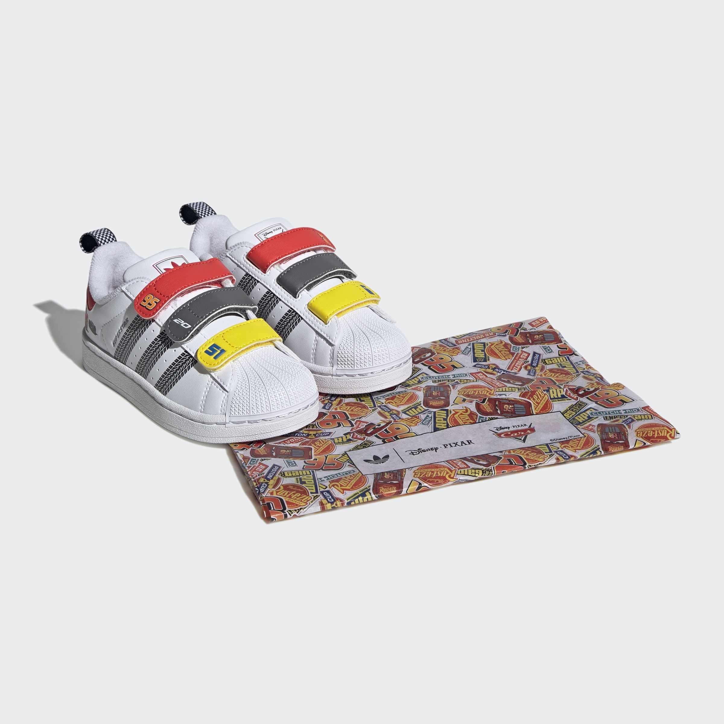 Kids Unisex Adidas Pixar Cars Superstar Ii Comfort Closure Shoes, White, A901_ONE, large image number 7
