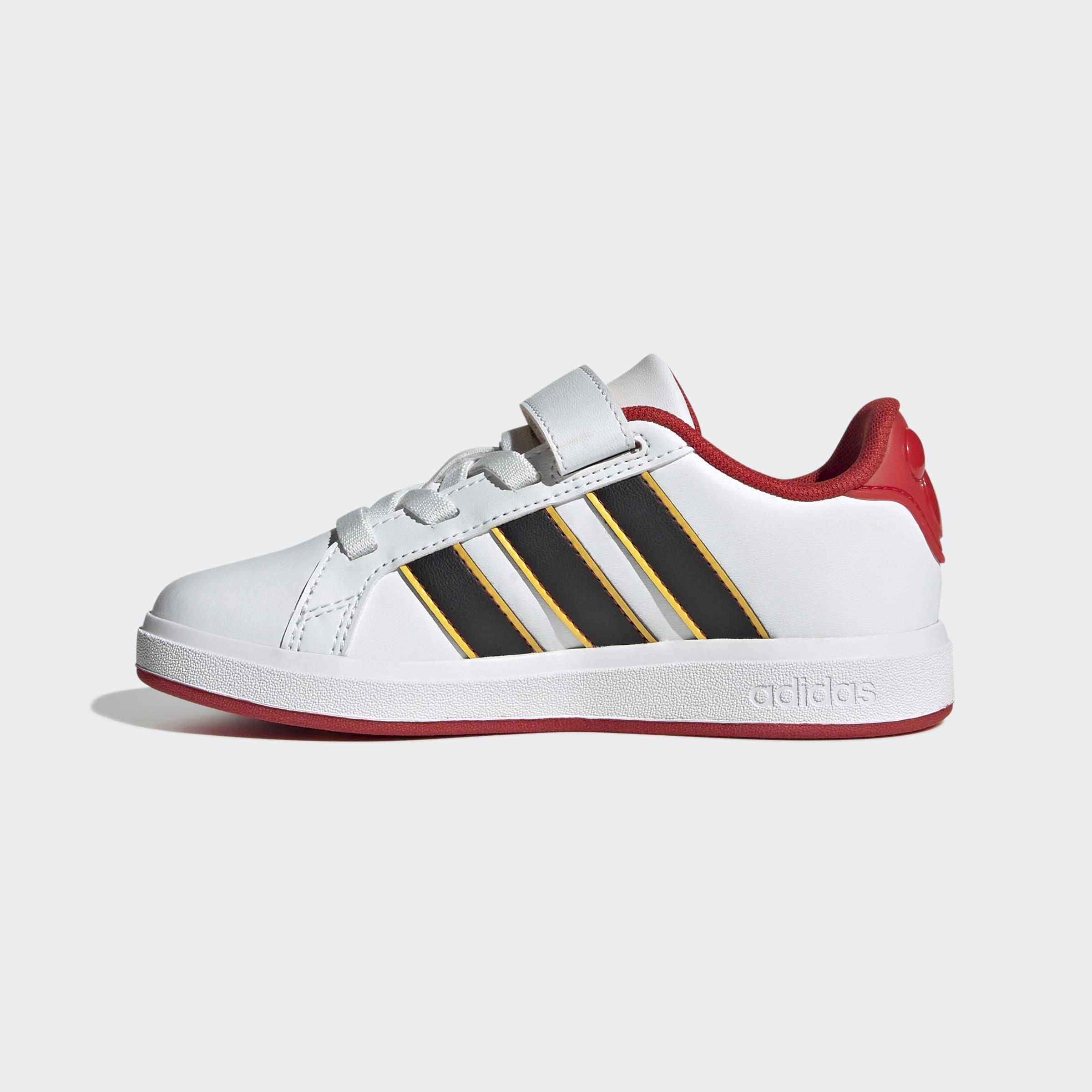 Kids Unisex adidas Disney Mickey Mouse Grand Court Shoes, White, A901_ONE, large image number 6
