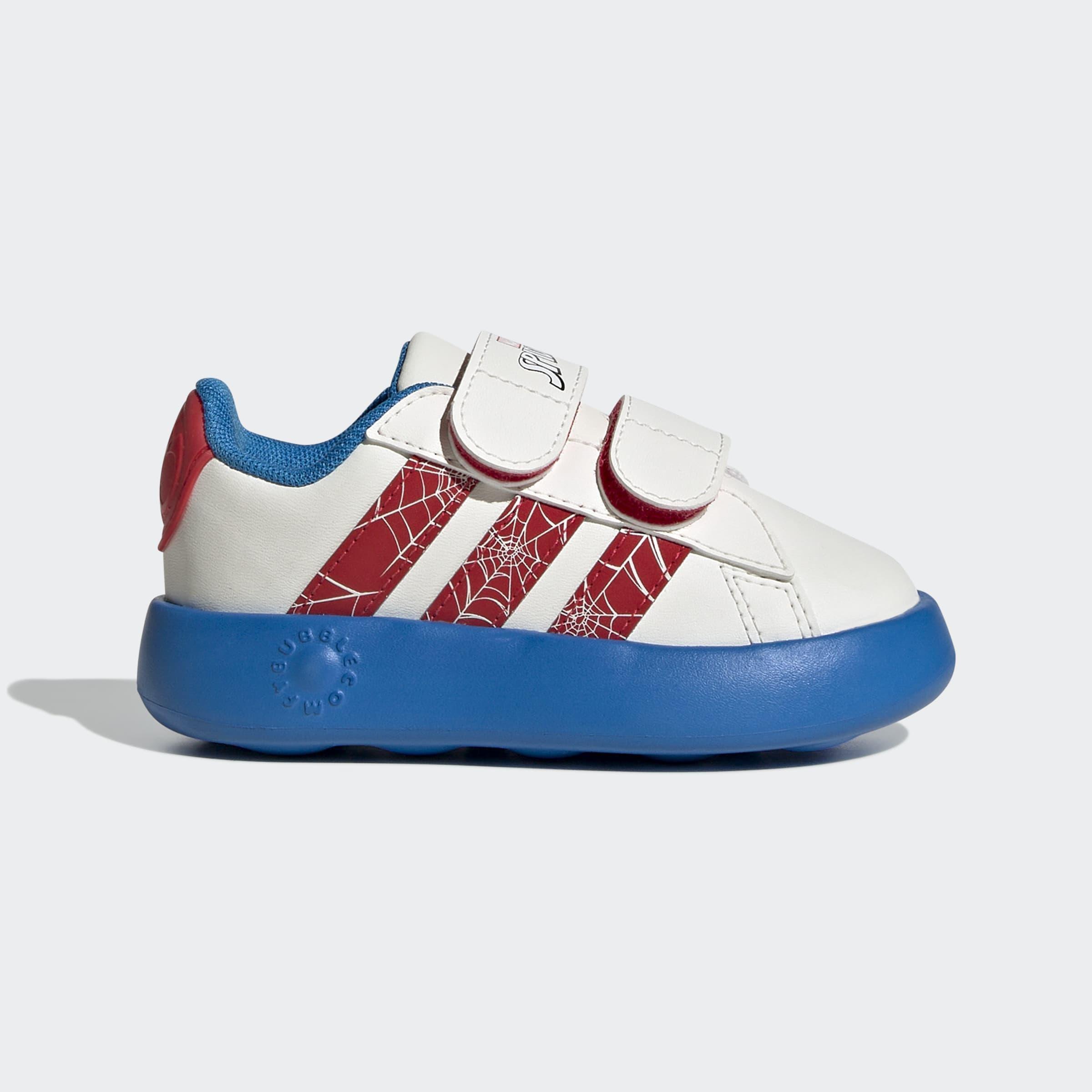 Kids Unisex adidas x Marvel Spider-Man Grand Court Shoes, White, A901_ONE, medium