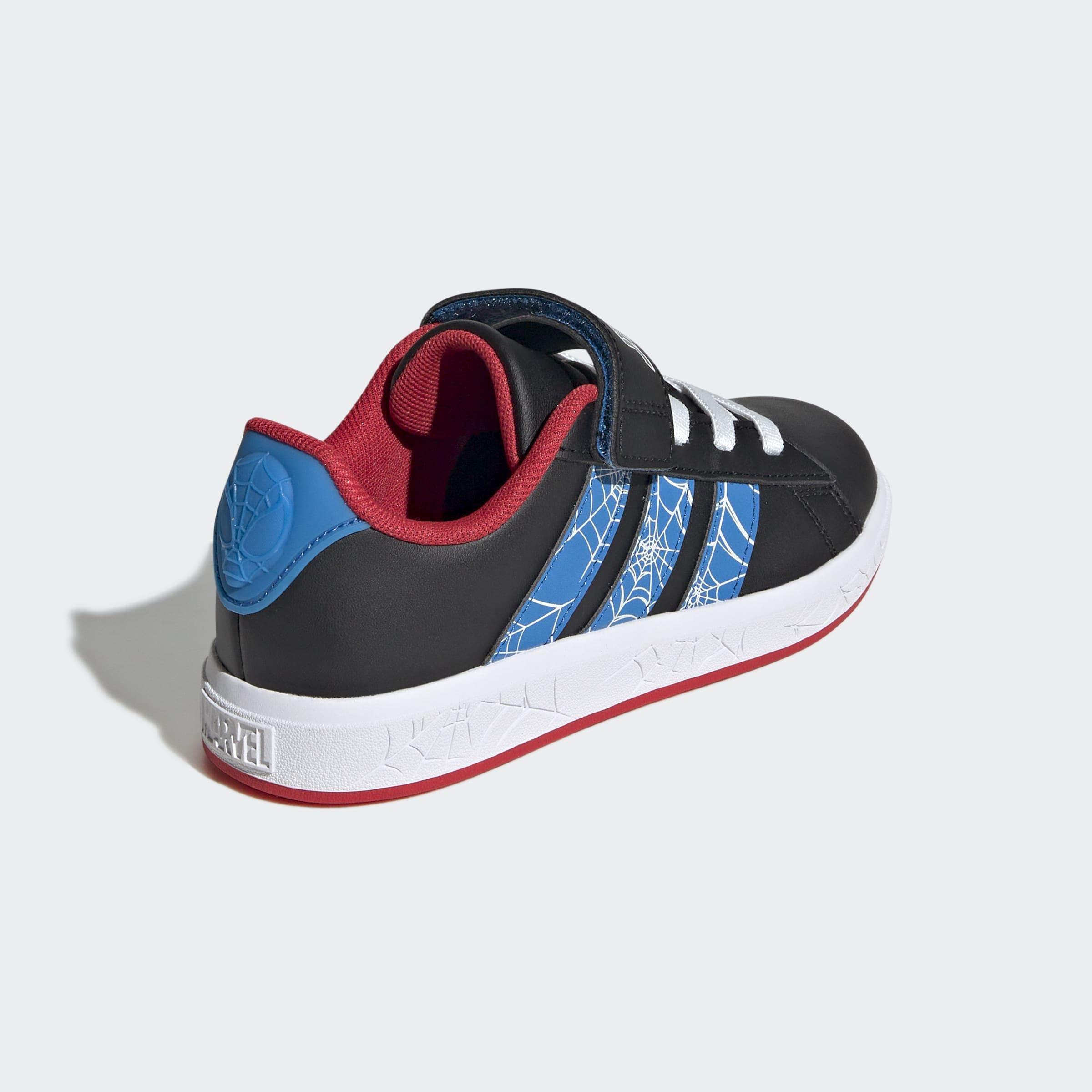 Kids Unisex Adidas Marvel Spider-Man Grand Court Shoes, Black, A901_ONE, large image number 4