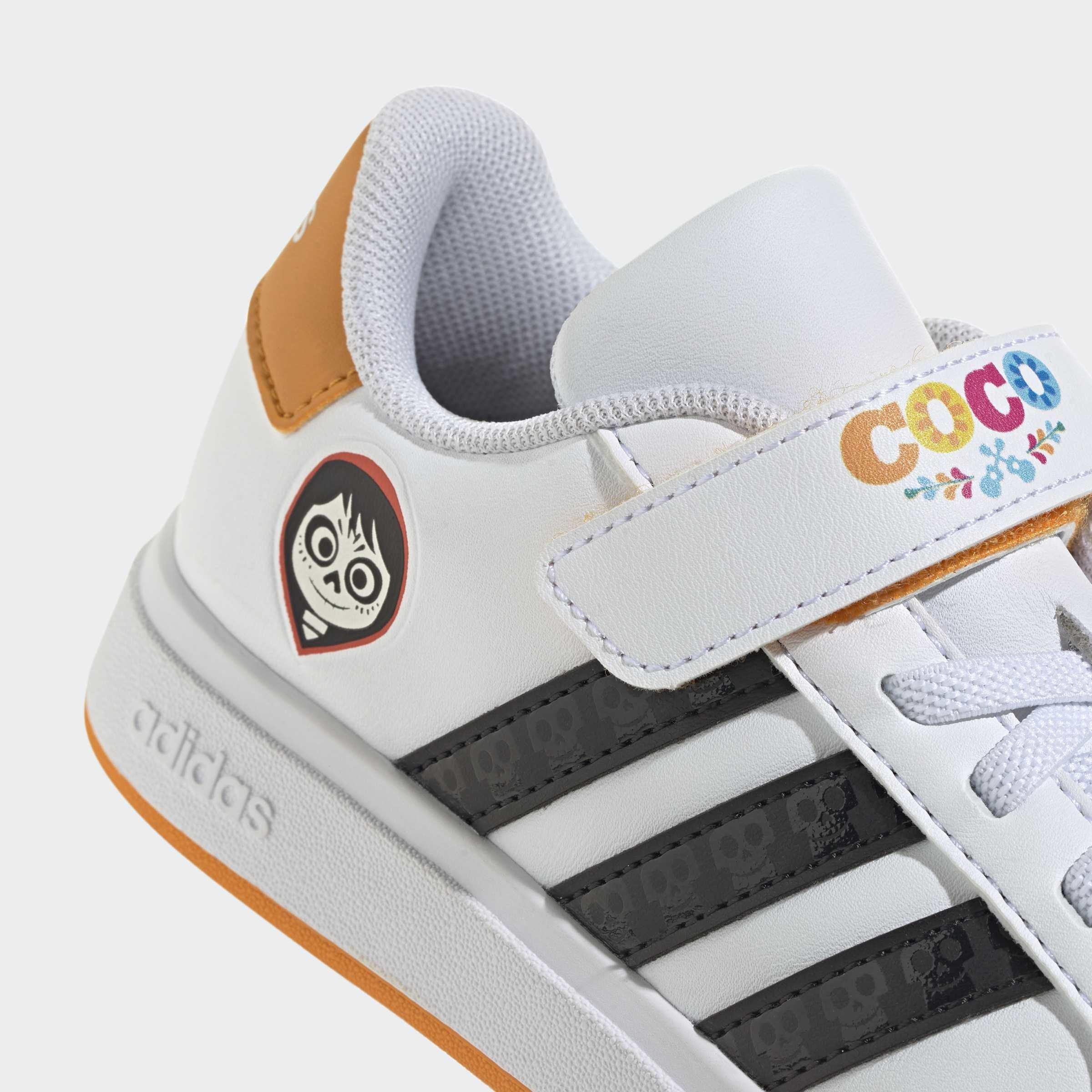 Kids Unisex Adidas Disney Coco Grand Court Shoes, White, A901_ONE, large image number 4