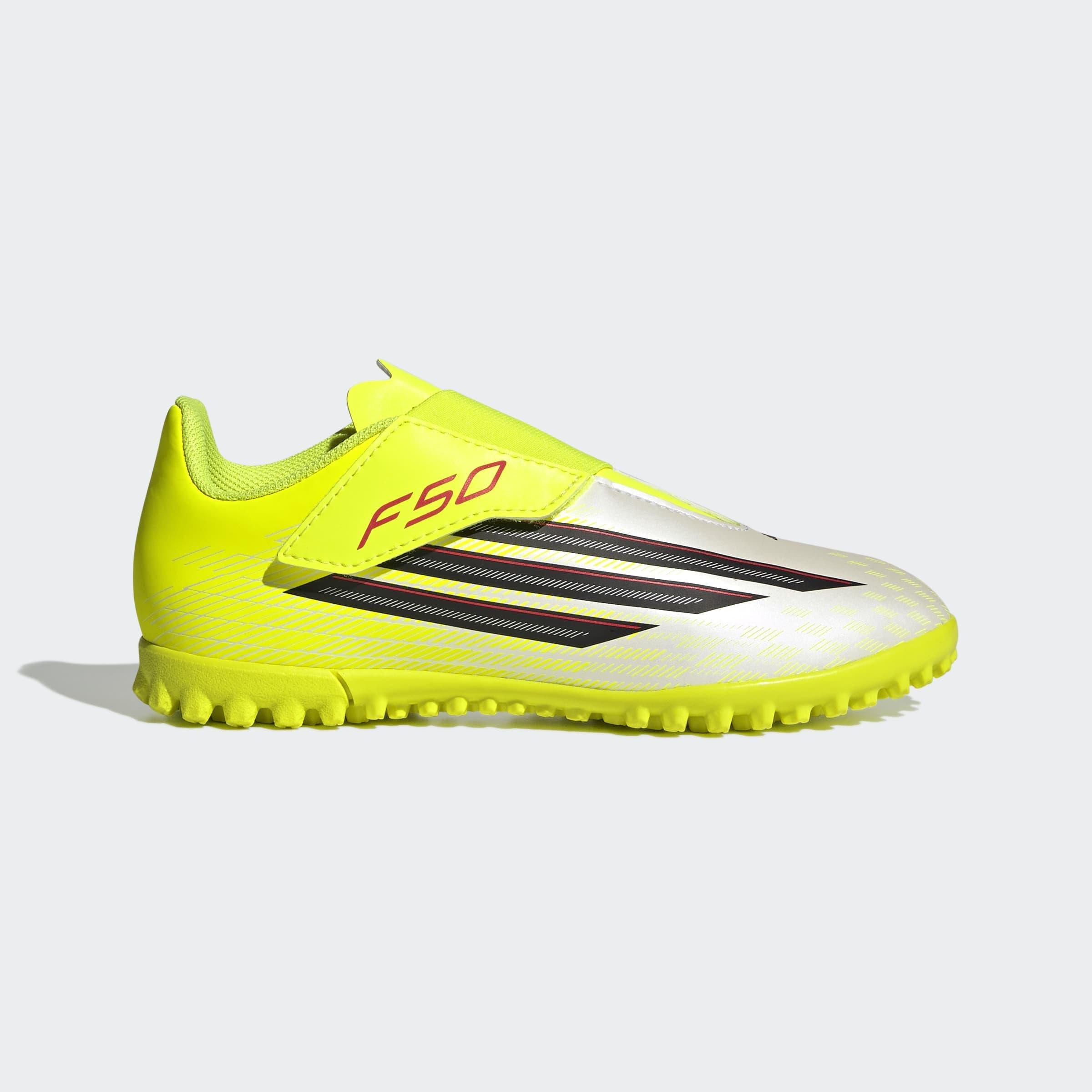 Kids Unisex F50 Club Velcro Turf Football Shoes, Yellow, A901_ONE, large image number 0