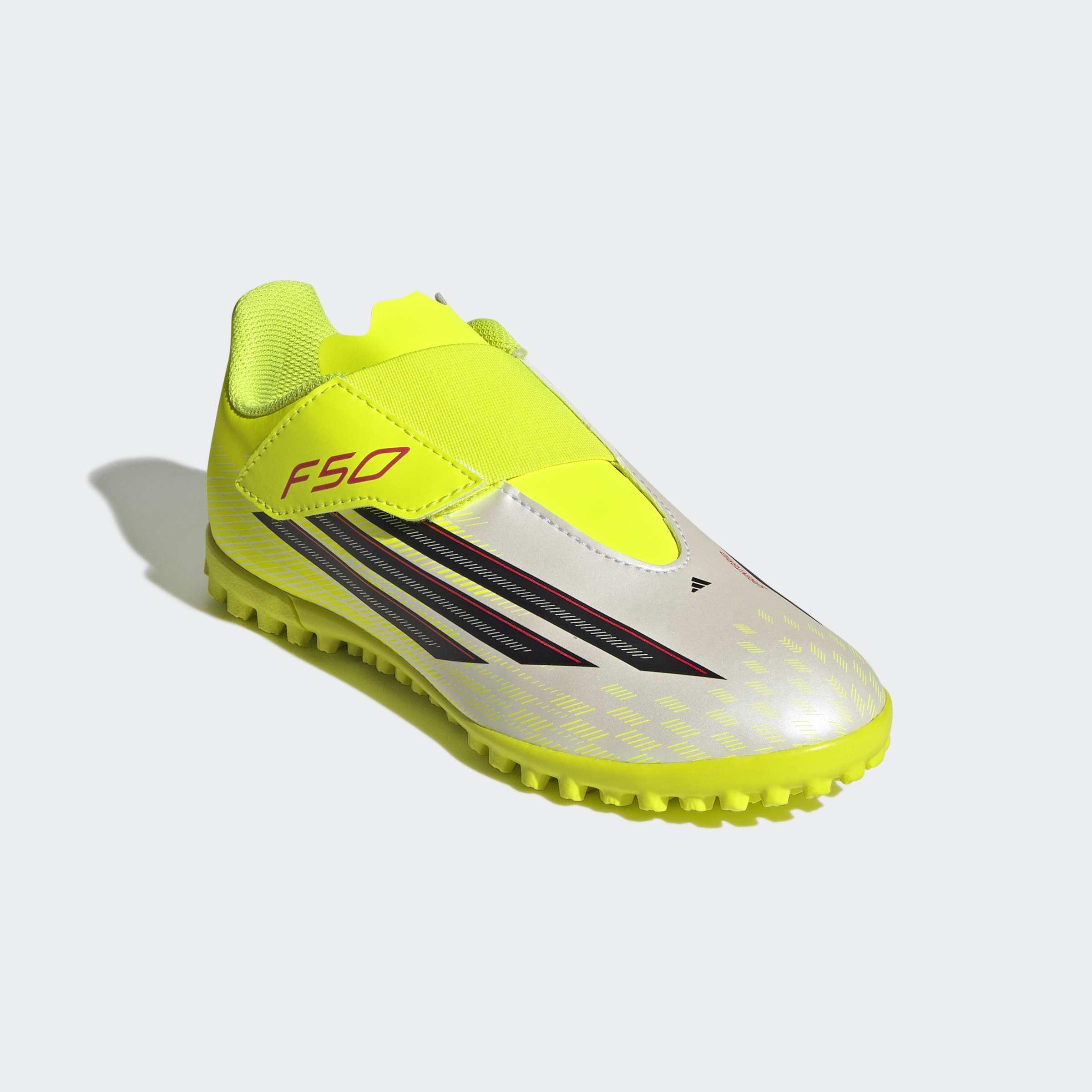 Kids Unisex F50 Club Velcro Turf Football Shoes, Yellow, A901_ONE, large image number 2