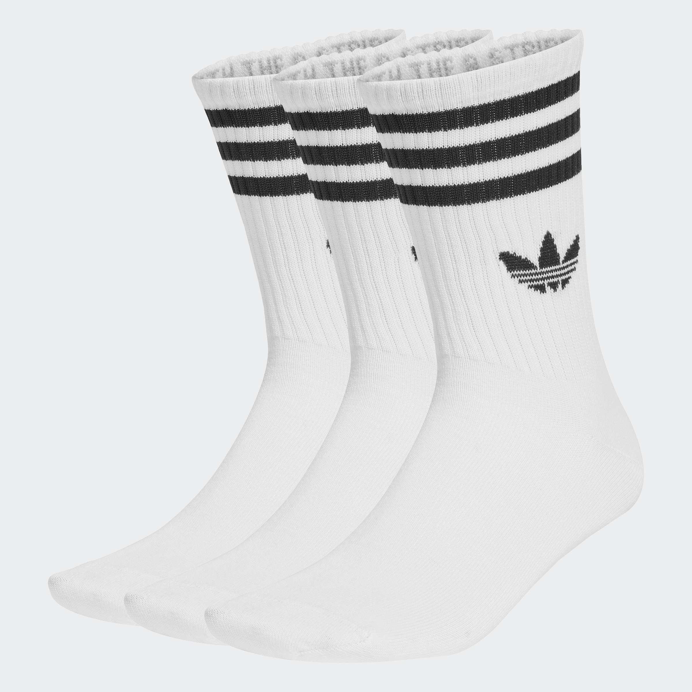 Unisex 3-Stripes Crew Socks - 3 Pairs, White, A901_ONE, medium