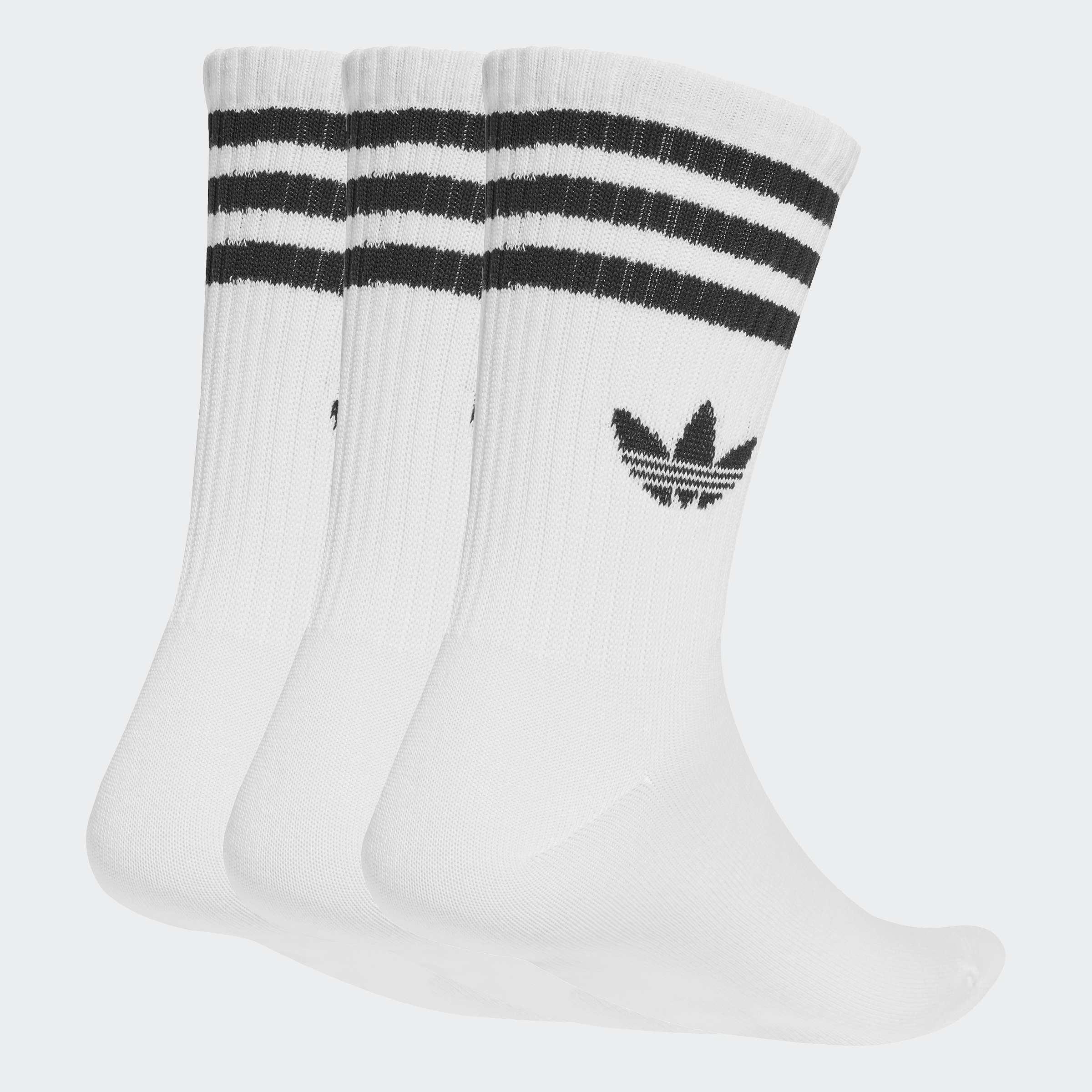 Unisex 3-Stripes Crew Socks - 3 Pairs, White, A901_ONE, large image number 1