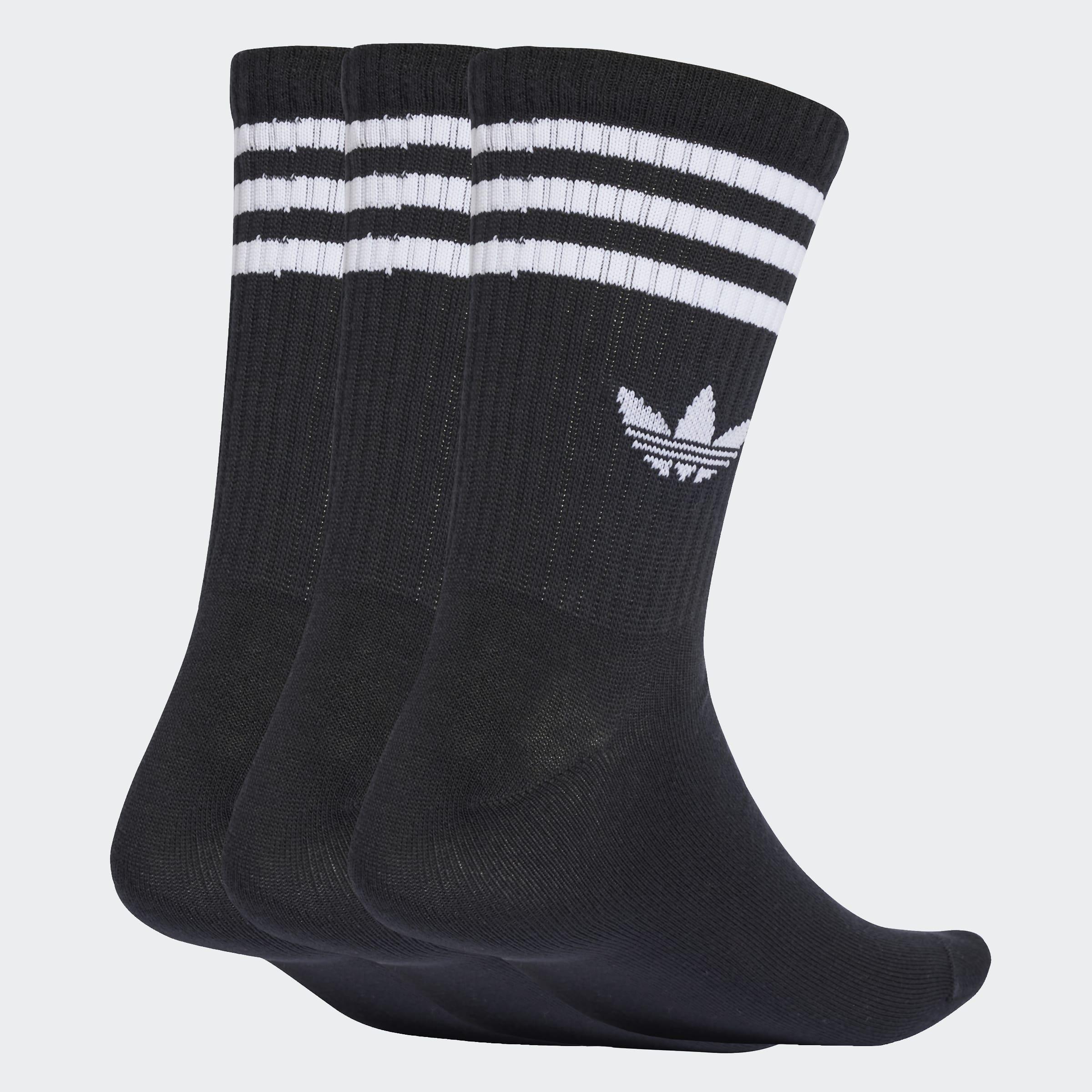 Unisex 3-Stripes Crew Socks - 3 Pairs, Black, A901_ONE, medium
