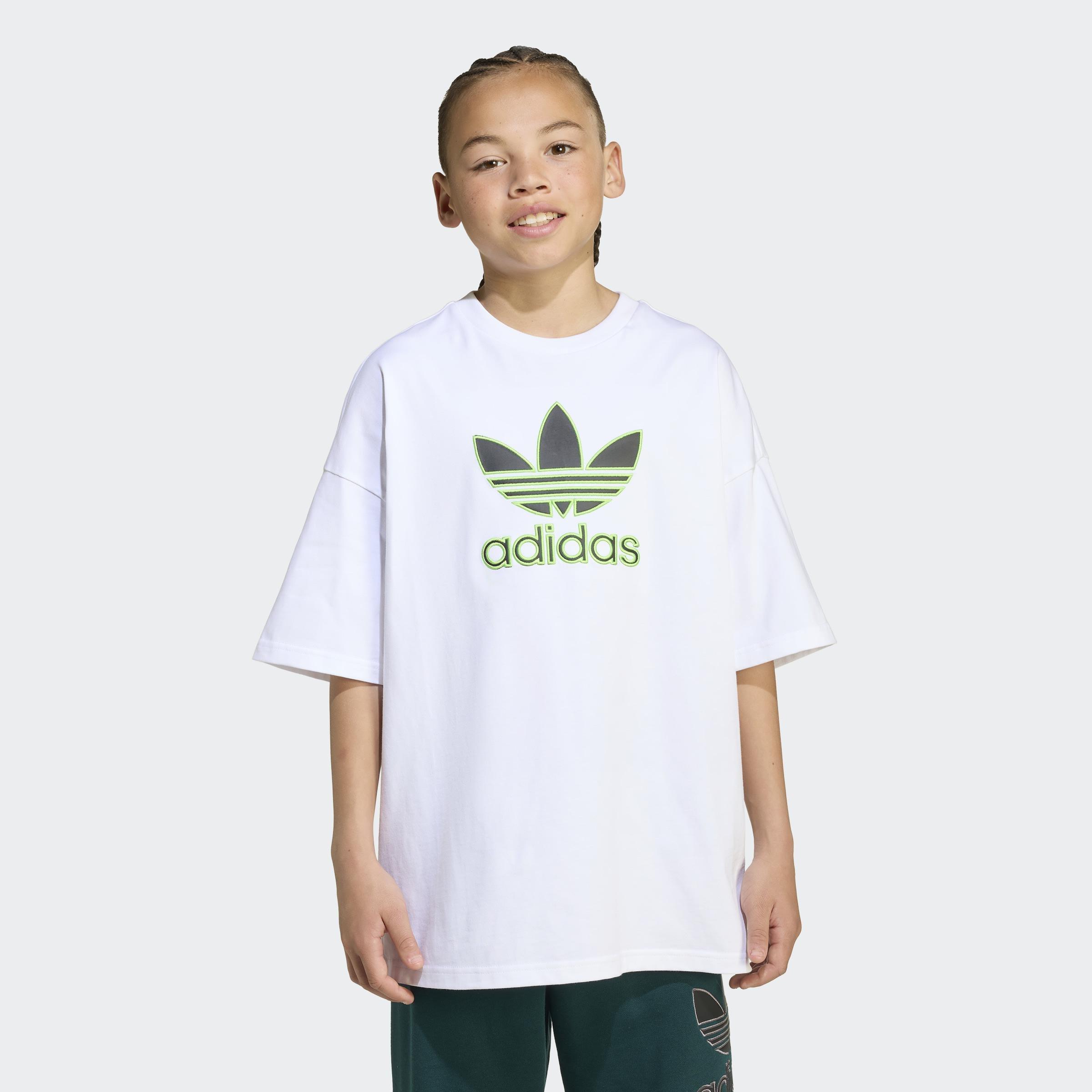 Kids Unisex Oversize Trefoil T-Shirt, White, A901_ONE, large image number 6