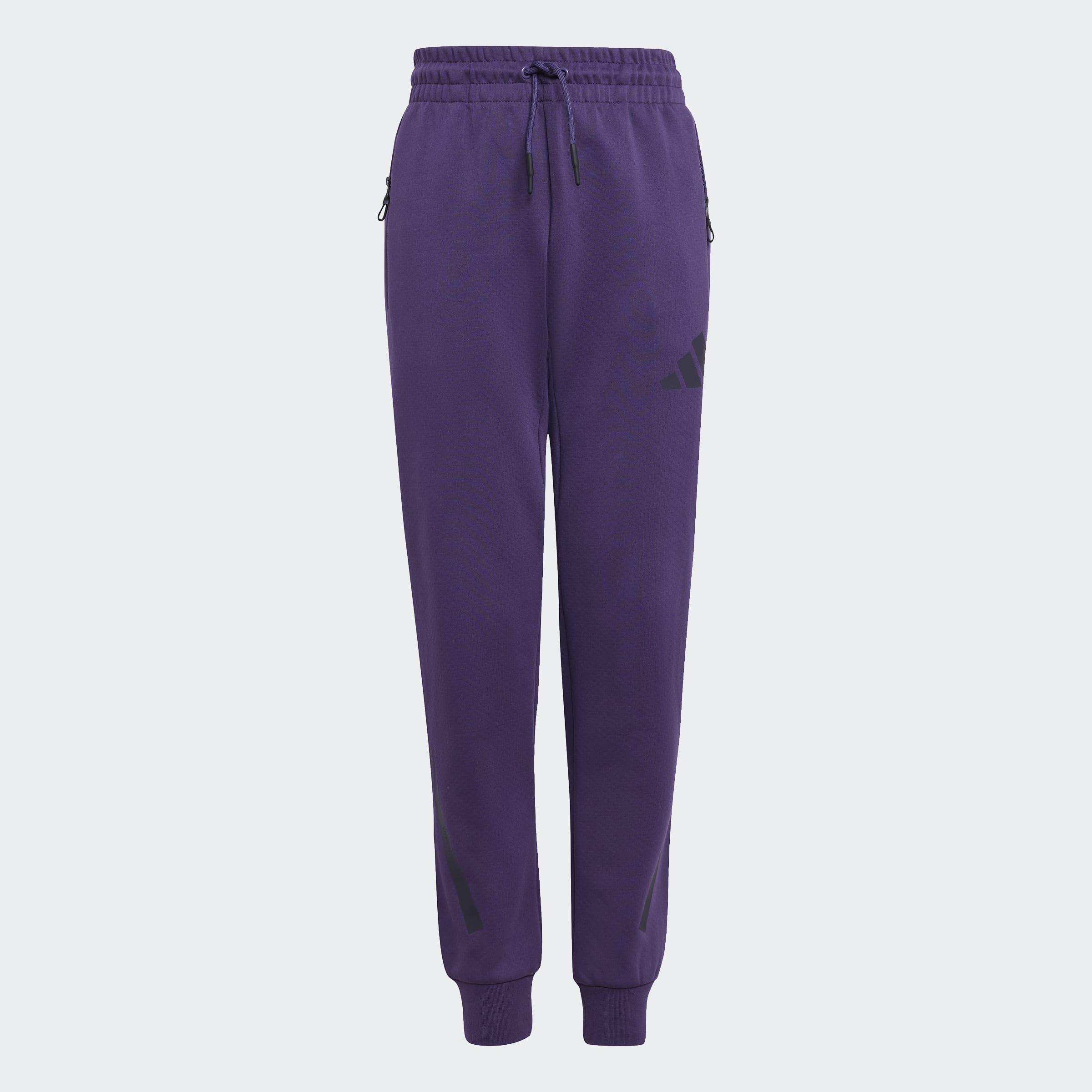 Kids Unisex Adidas Z.N.E. Tapered-Leg Tracksuit Bottoms, Purple, A901_ONE, large image number 0