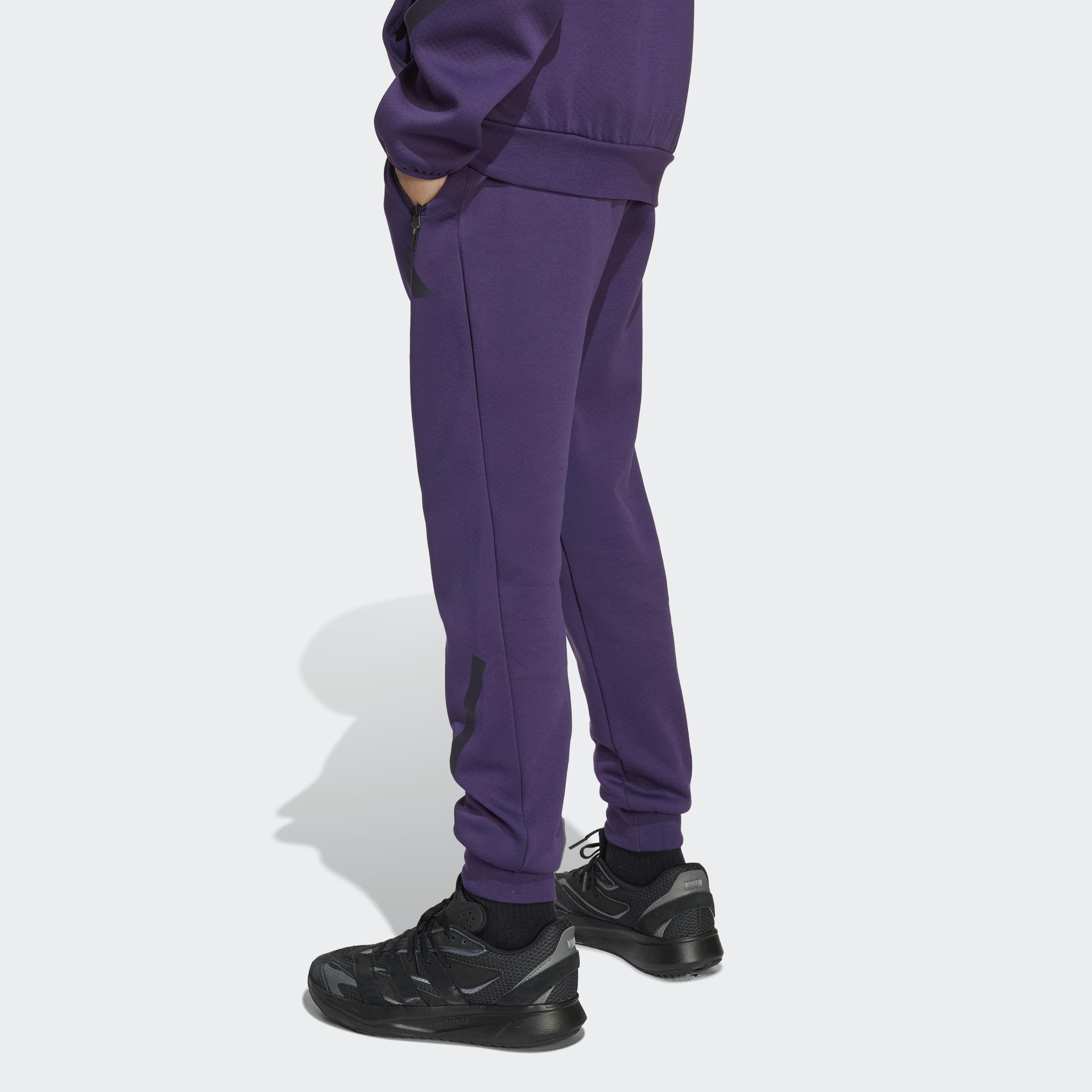 Kids Unisex Adidas Z.N.E. Tapered-Leg Tracksuit Bottoms, Purple, A901_ONE, large image number 1