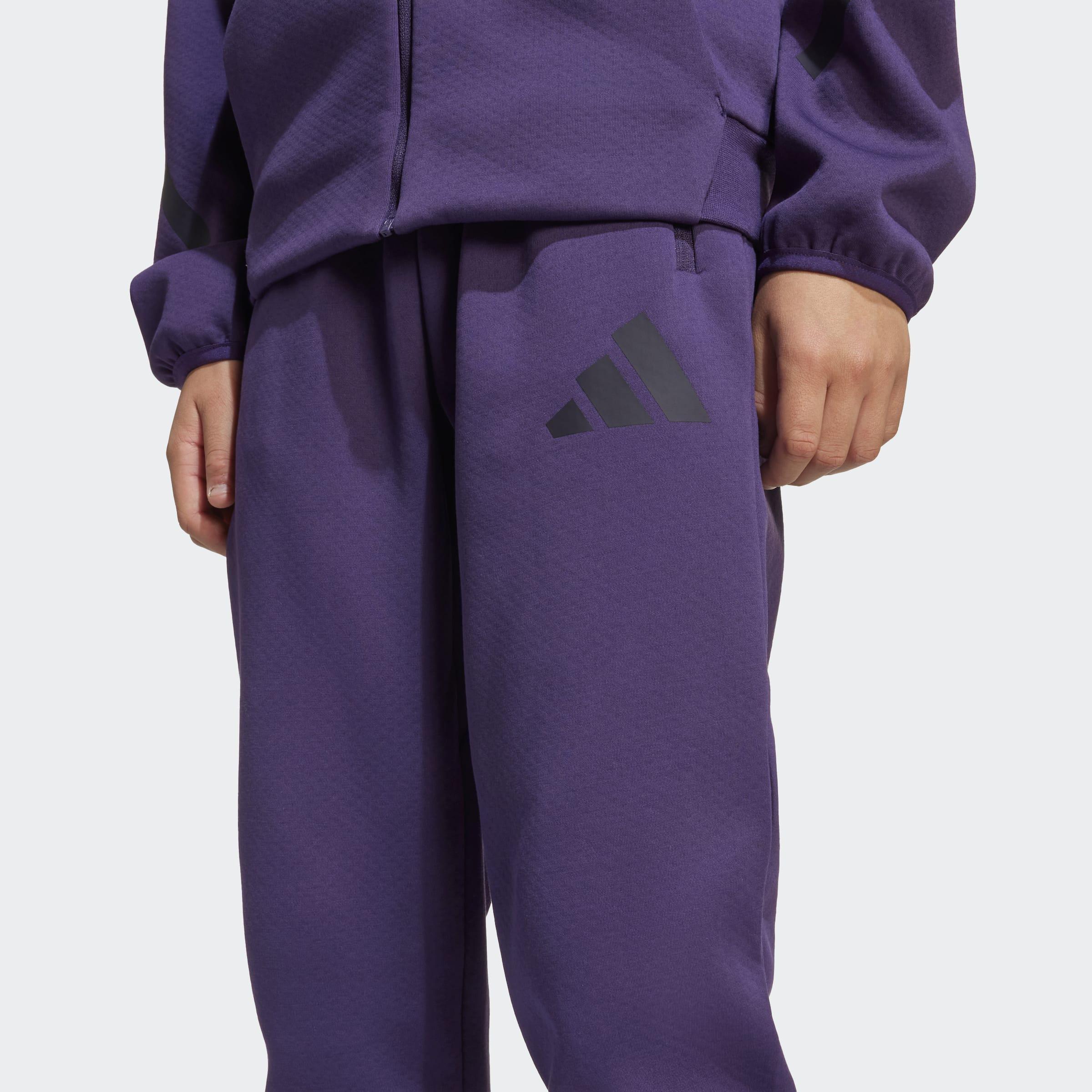 Kids Unisex Adidas Z.N.E. Tapered-Leg Tracksuit Bottoms, Purple, A901_ONE, large image number 4