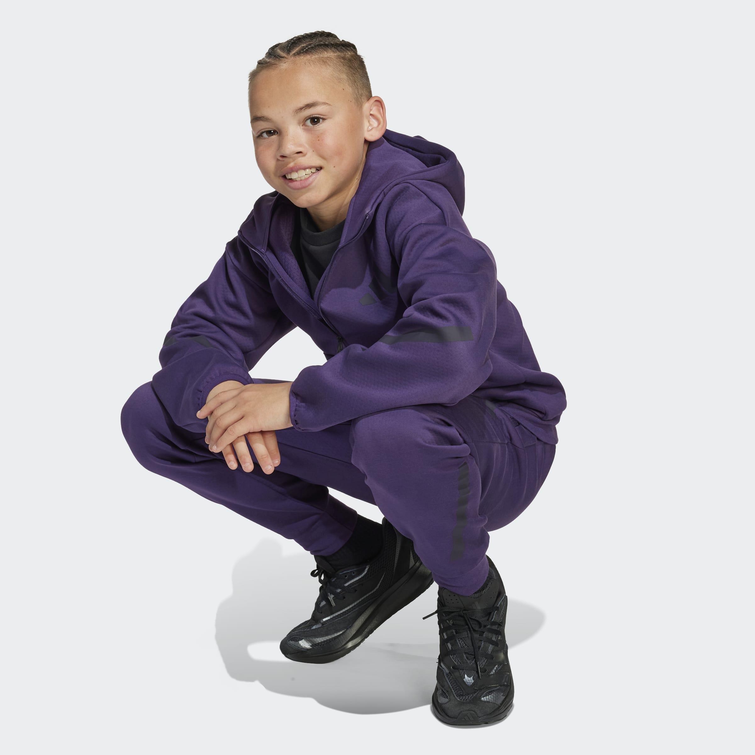 Kids Unisex Adidas Z.N.E. Tapered-Leg Tracksuit Bottoms, Purple, A901_ONE, large image number 6