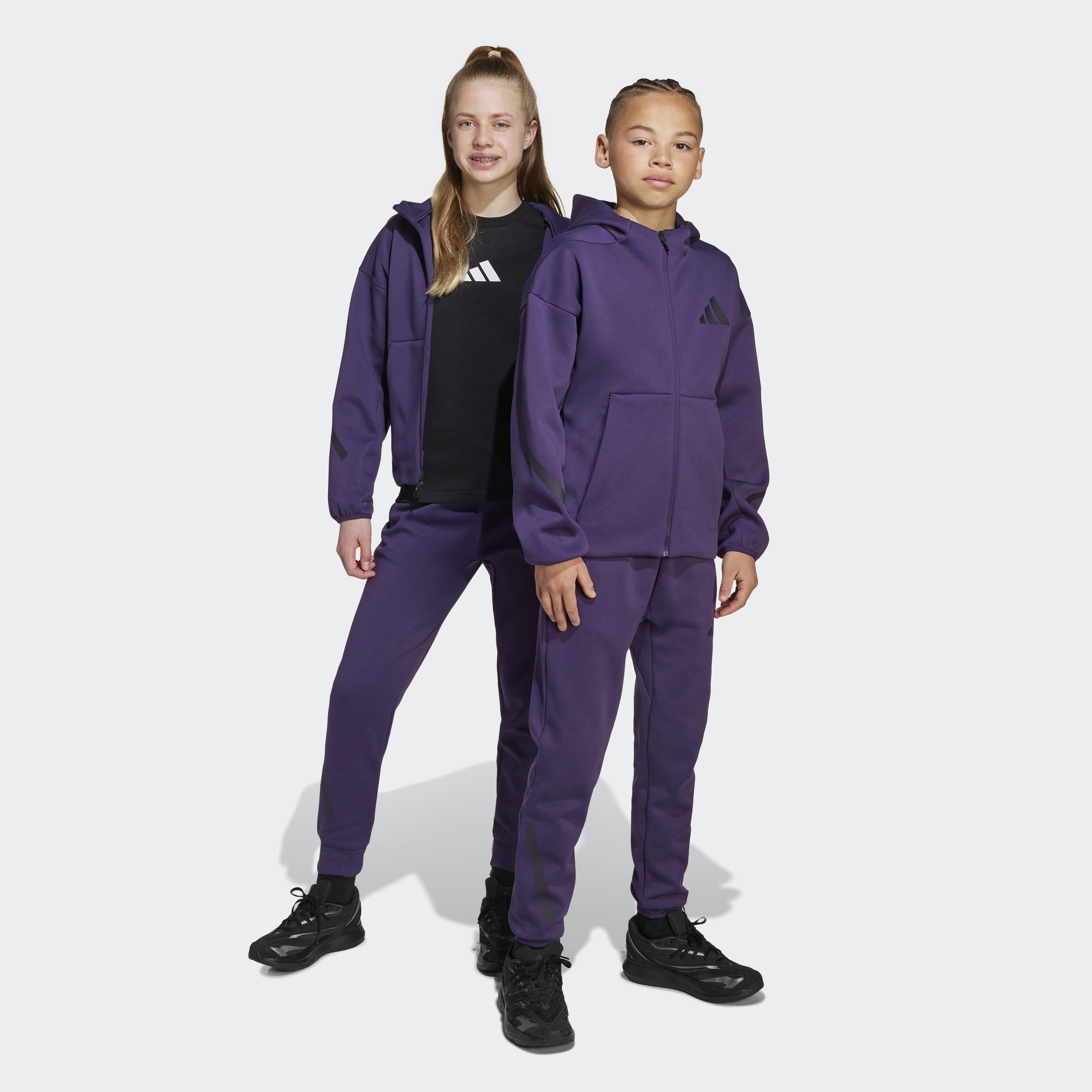 Kids Unisex Adidas Z.N.E. Tapered-Leg Tracksuit Bottoms, Purple, A901_ONE, large image number 7