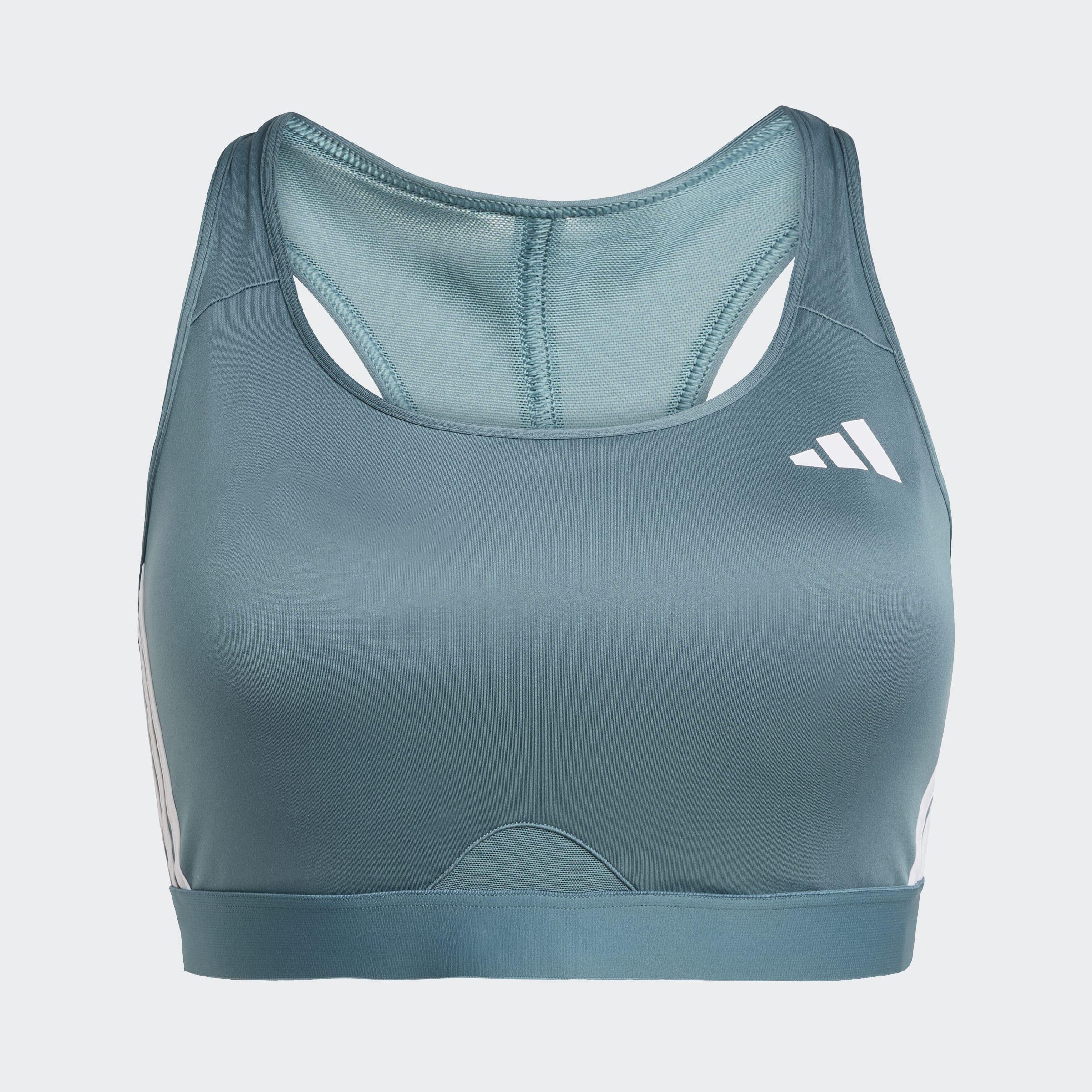Powerreact Train Medium-Support 3-Stripes Bra, Green, A901_ONE, large image number 0
