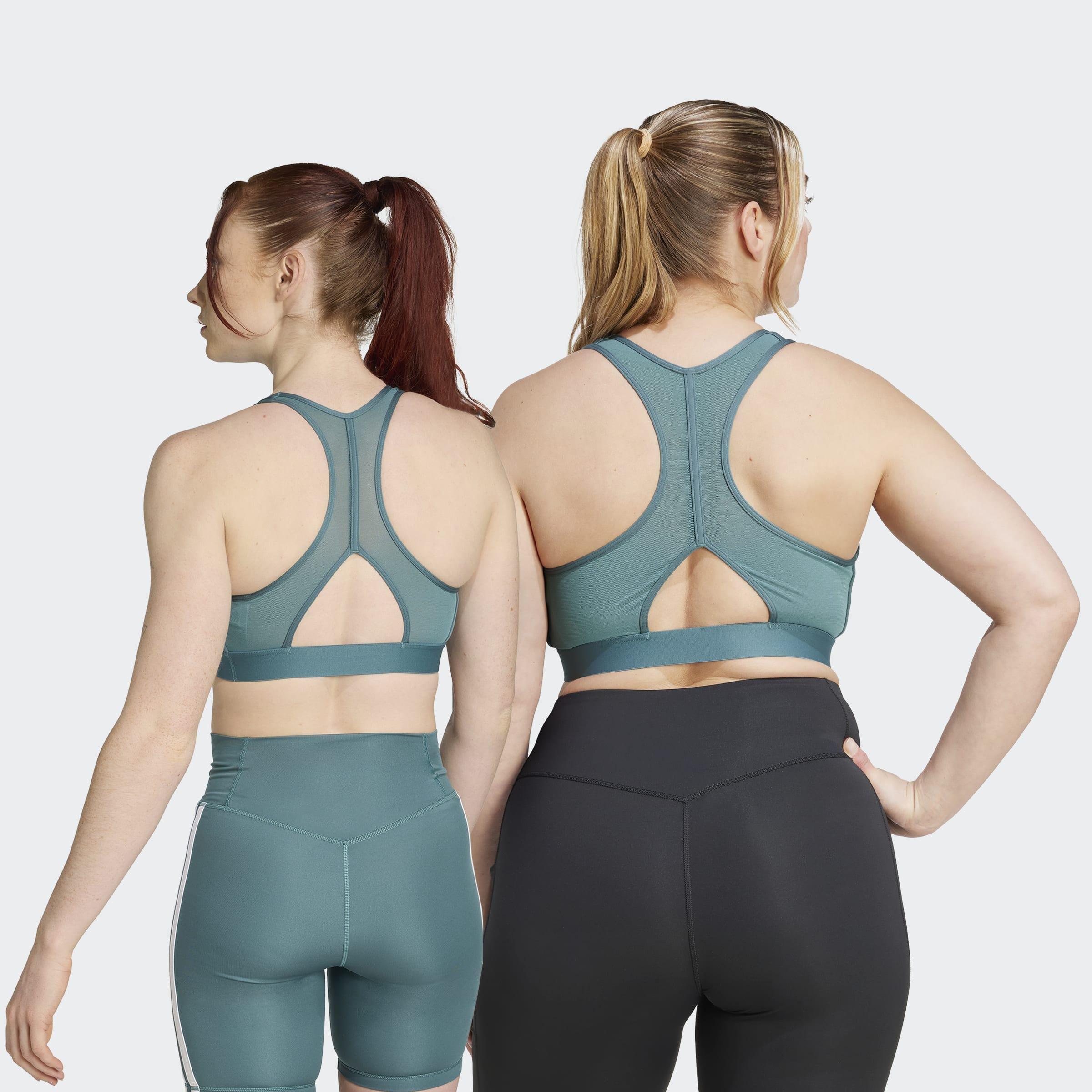 Powerreact Train Medium-Support 3-Stripes Bra, Green, A901_ONE, large image number 2
