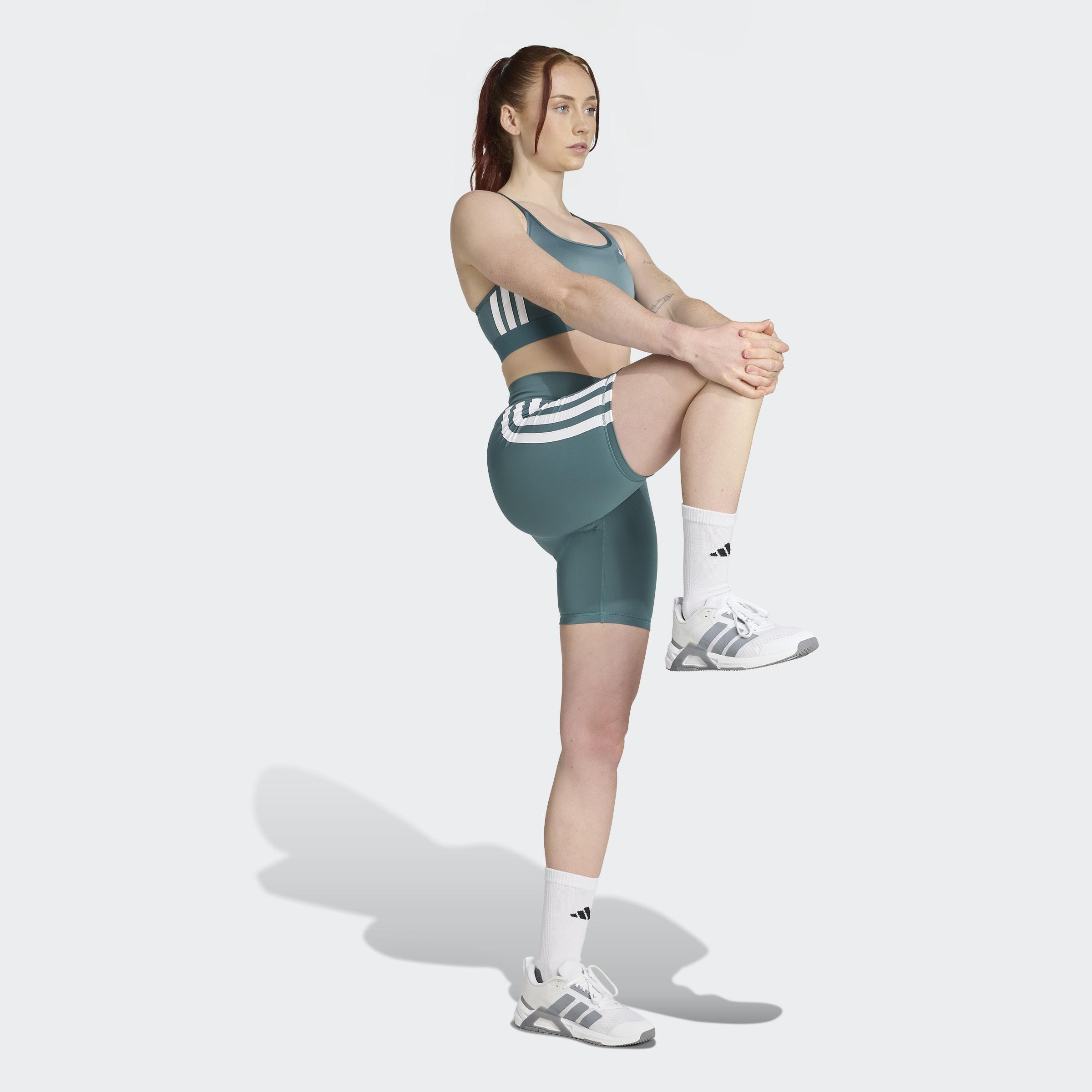 Powerreact Train Medium-Support 3-Stripes Bra, Green, A901_ONE, large image number 7