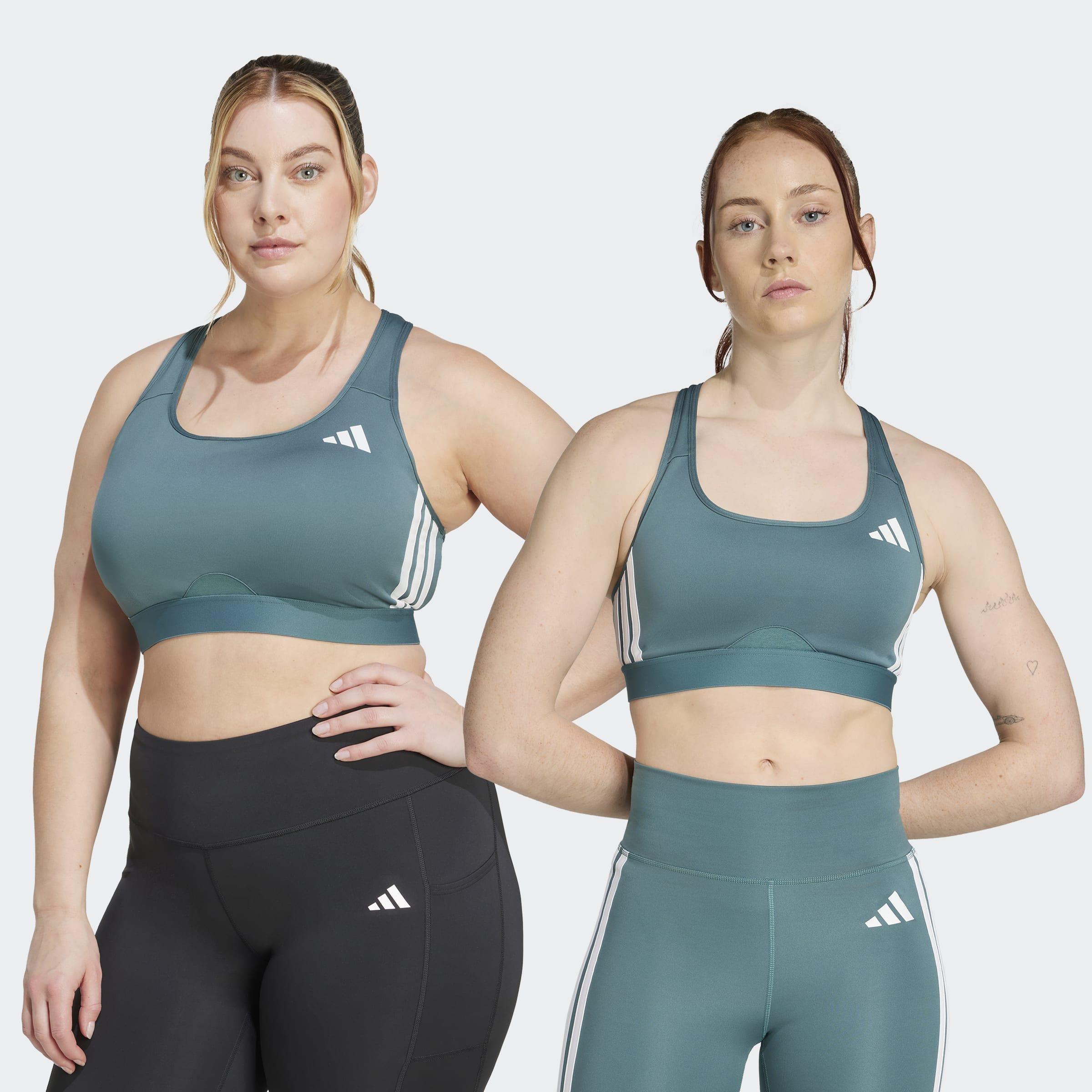 Powerreact Train Medium-Support 3-Stripes Bra, Green, A901_ONE, large image number 8