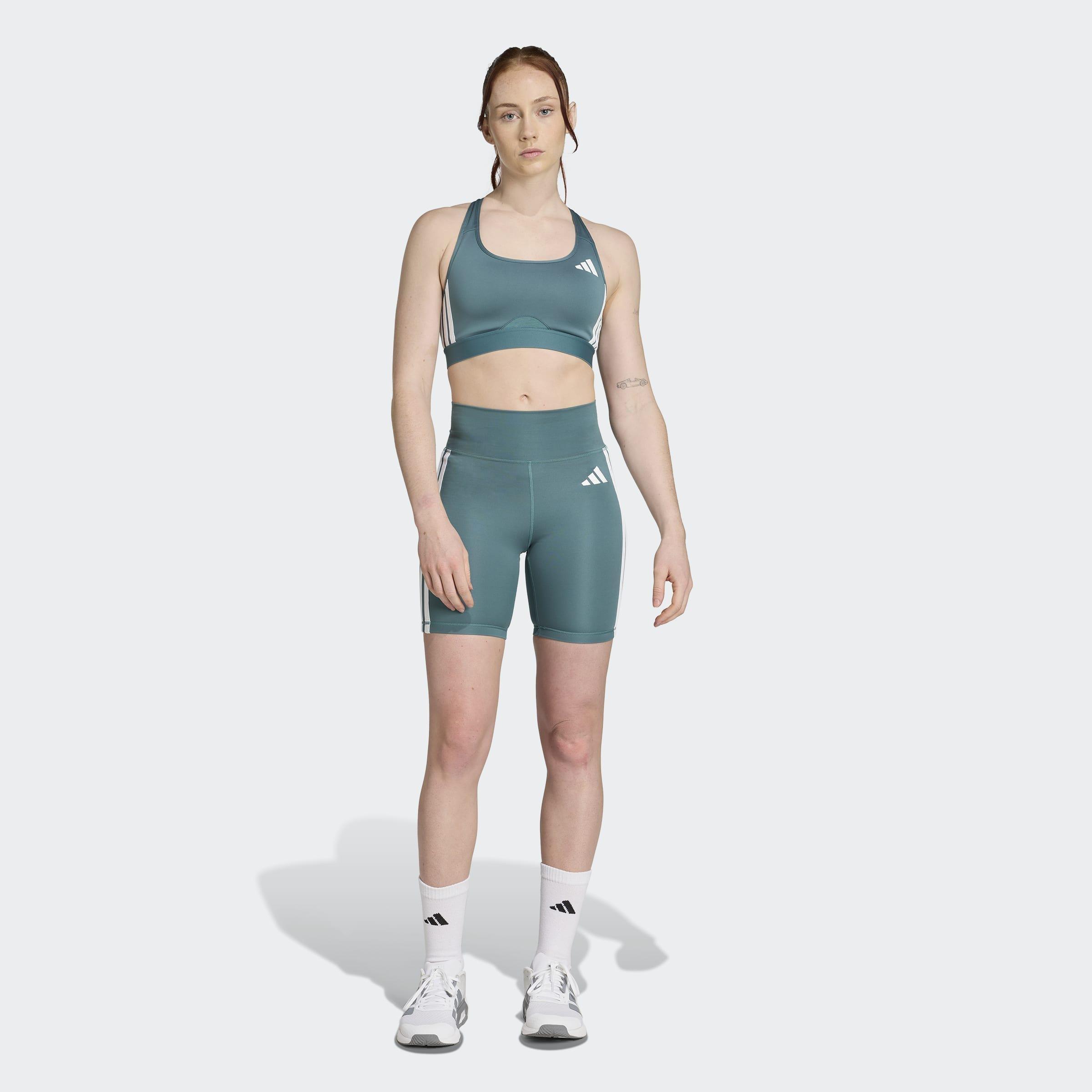 Powerreact Train Medium-Support 3-Stripes Bra, Green, A901_ONE, large image number 9